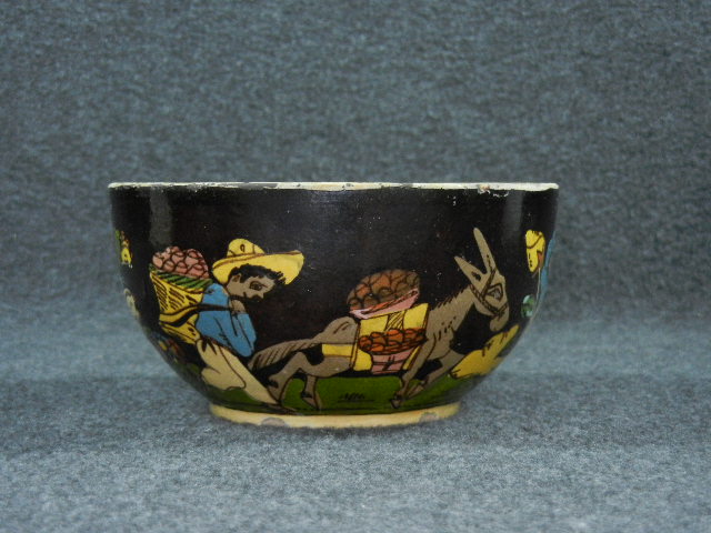 Pottery Mexican Tlaquepaque Hand Decorated Black Bowl