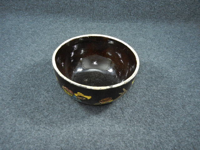Pottery Mexican Tlaquepaque Hand Decorated Black Bowl