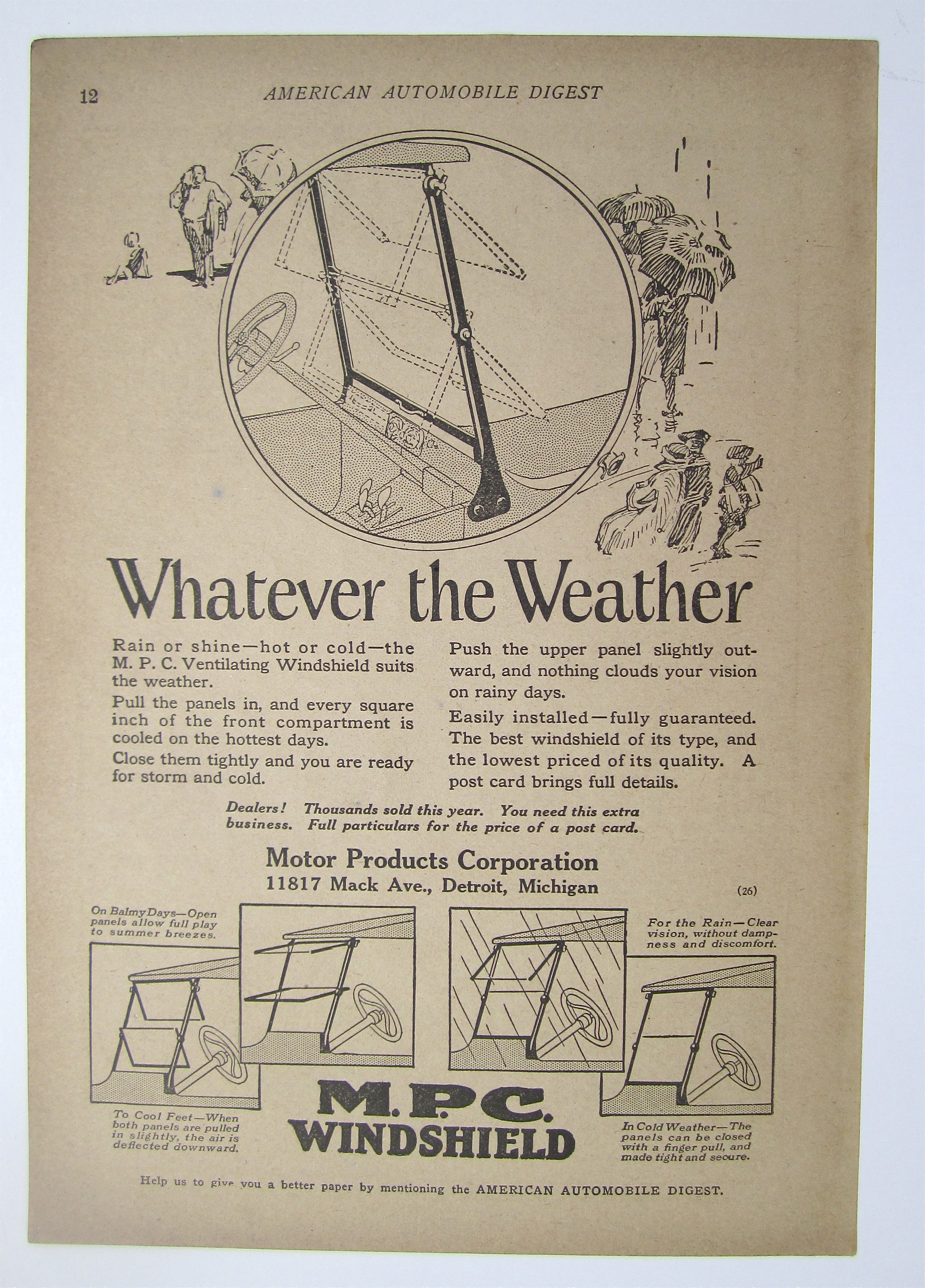 1923 M. P. C. Windshield with Car Windows