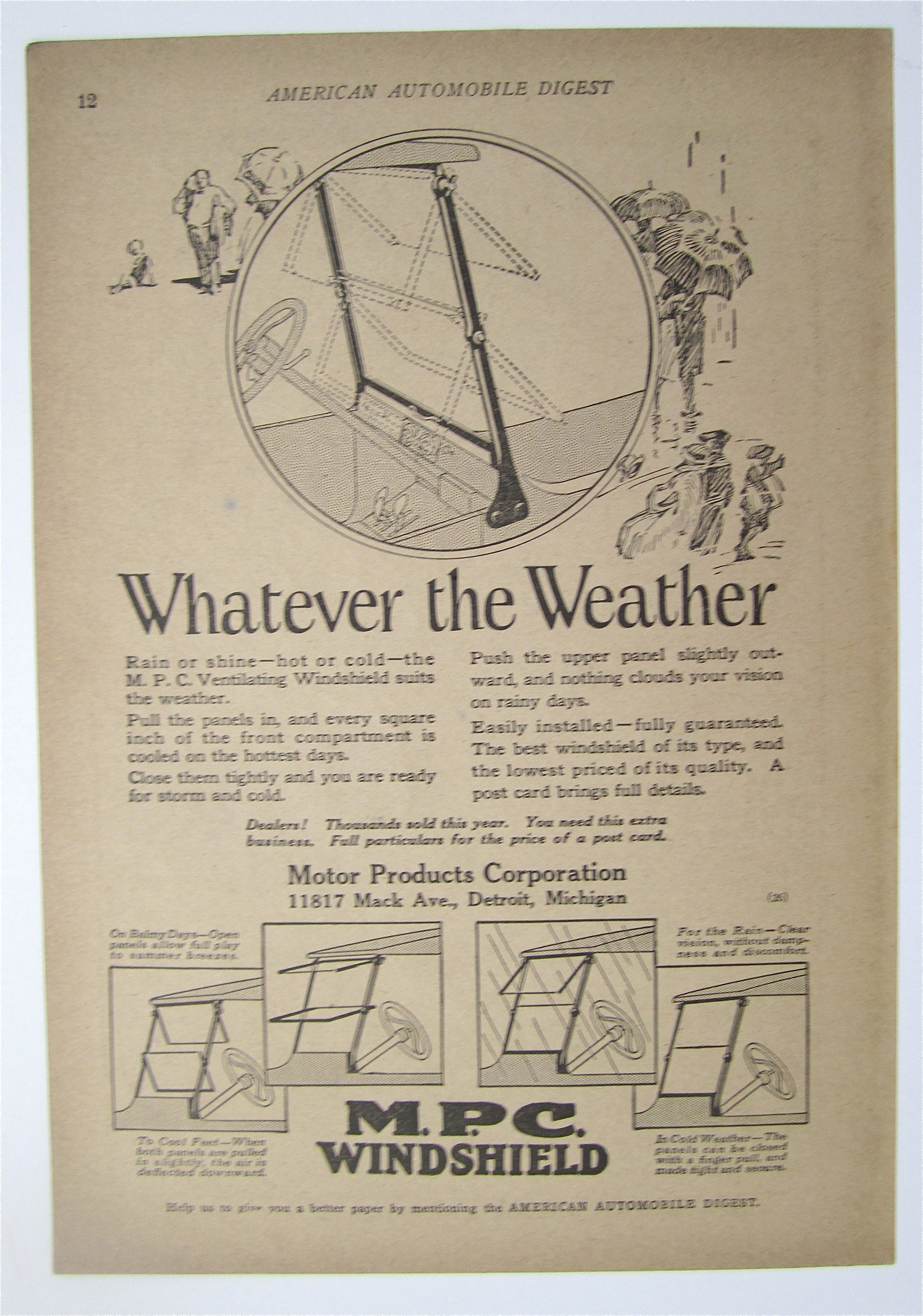 1923 M. P. C. Windshield with Car Windows