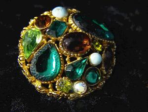 SPINX Green and Amber Foil Back Brooch Pin