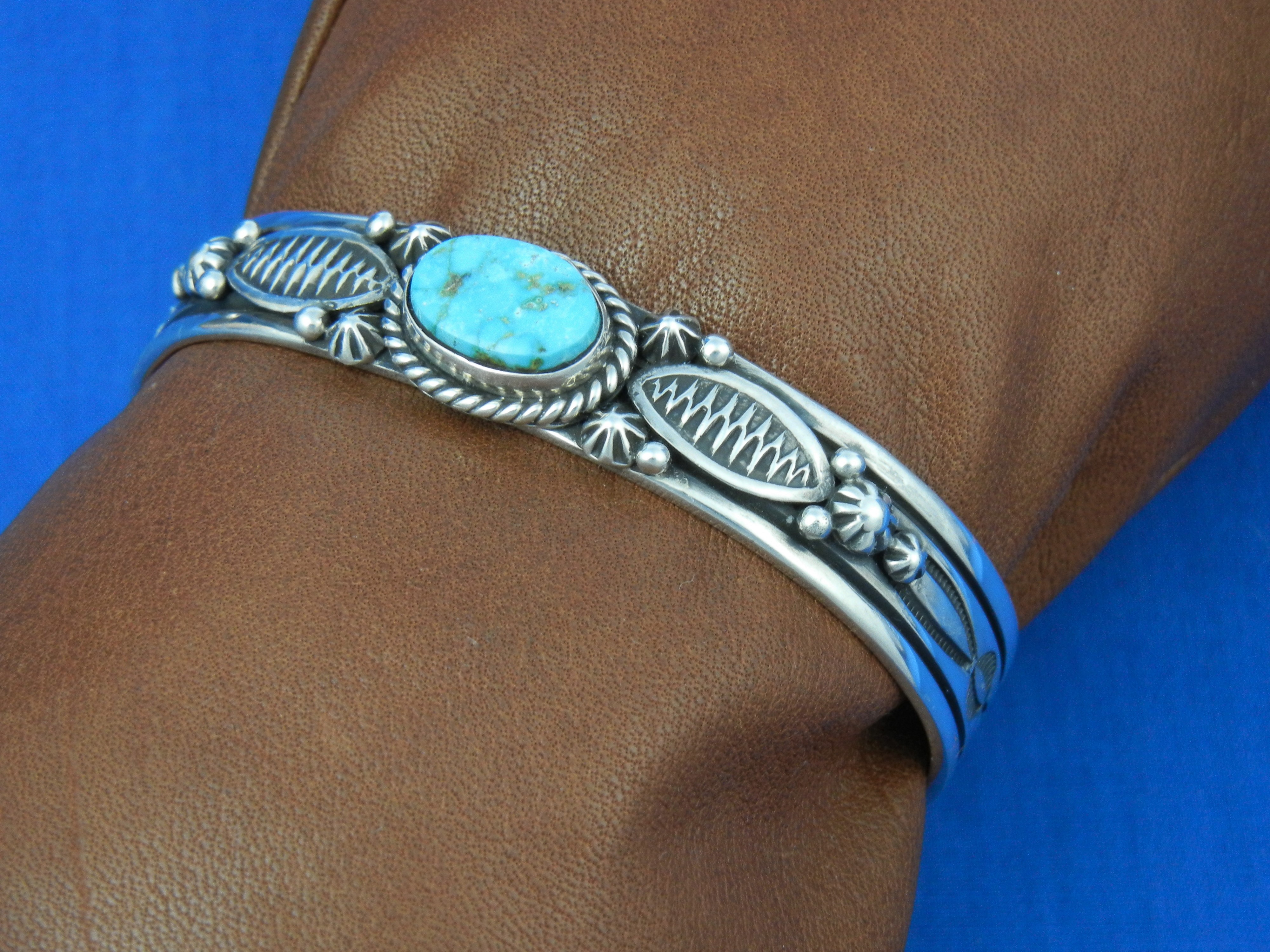 Navajo Sterling Silver Kingman Turquoise  Happy Piasso
