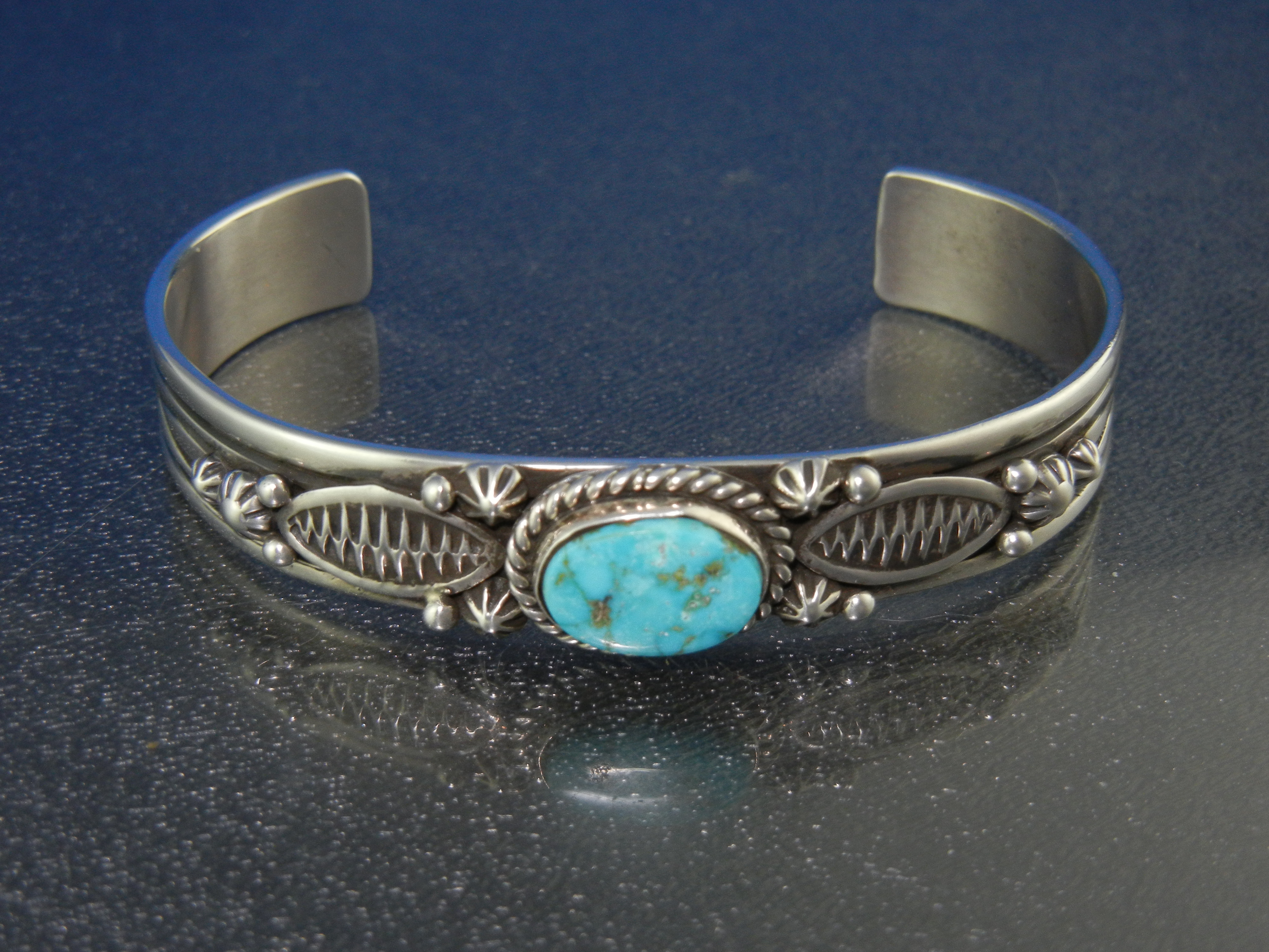 Navajo Sterling Silver Kingman Turquoise  Happy Piasso