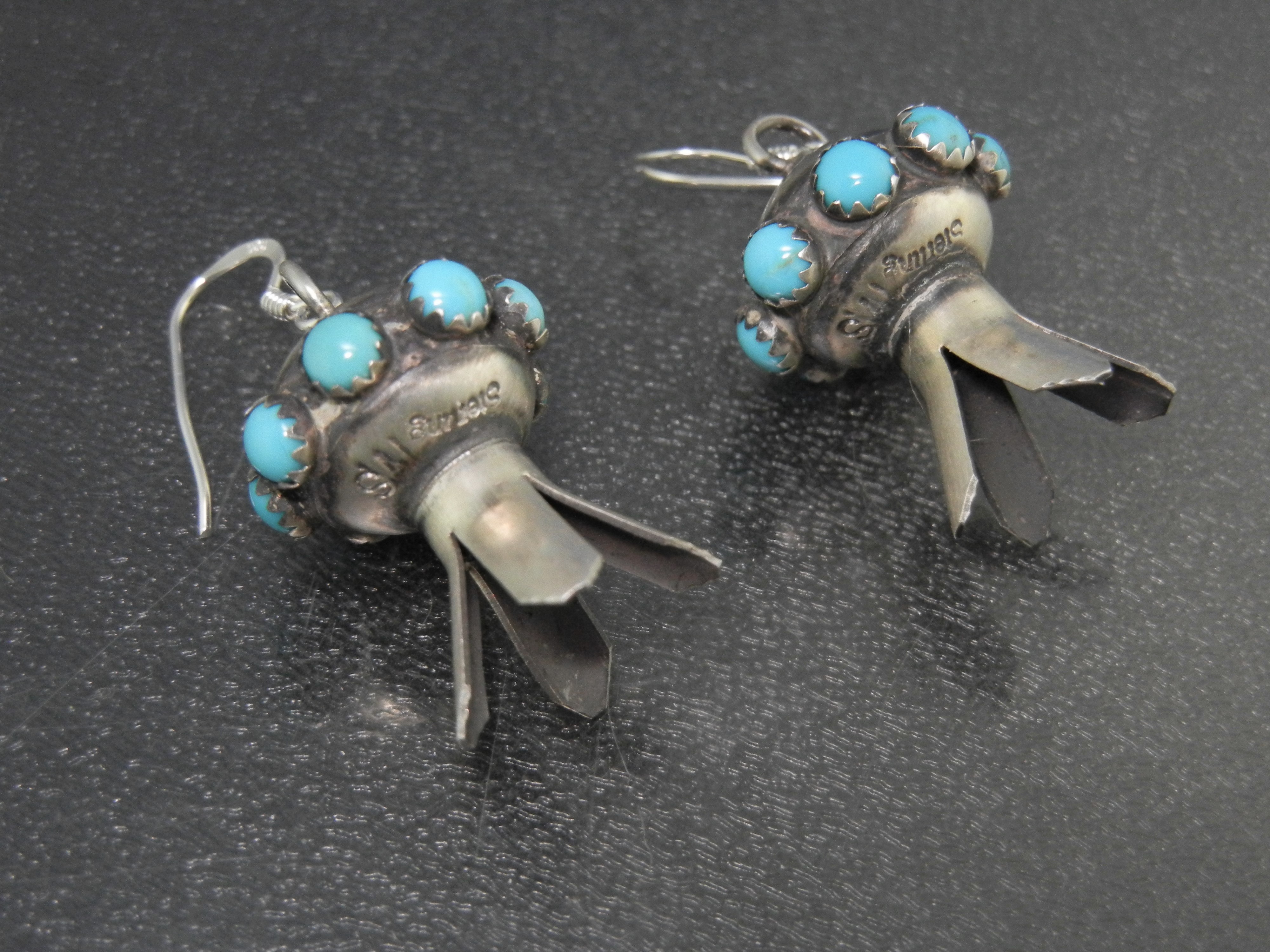 Navajo Sterling Silver Turquoise Squash Blossom Earring
