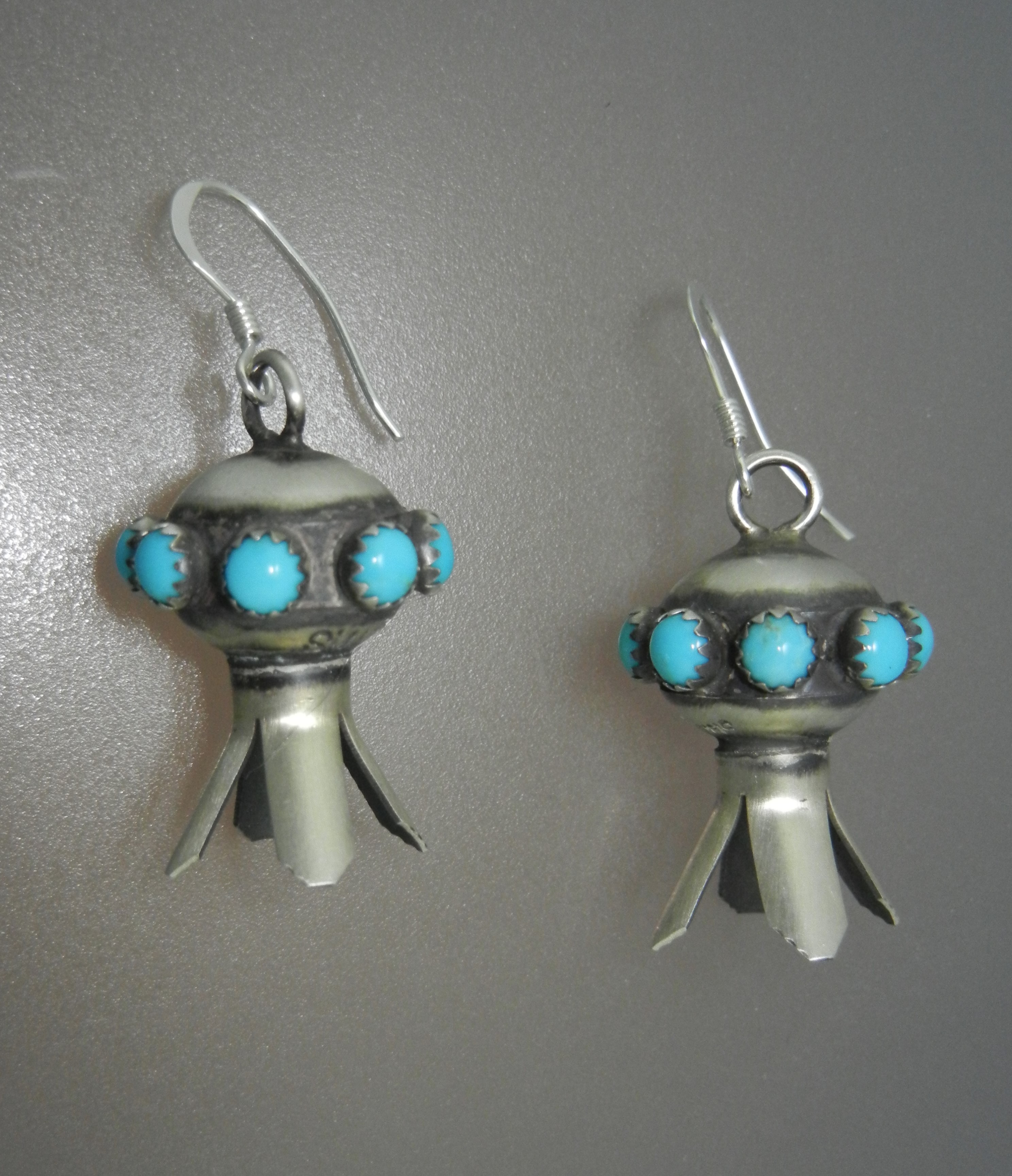 Navajo Sterling Silver Turquoise Squash Blossom Earring