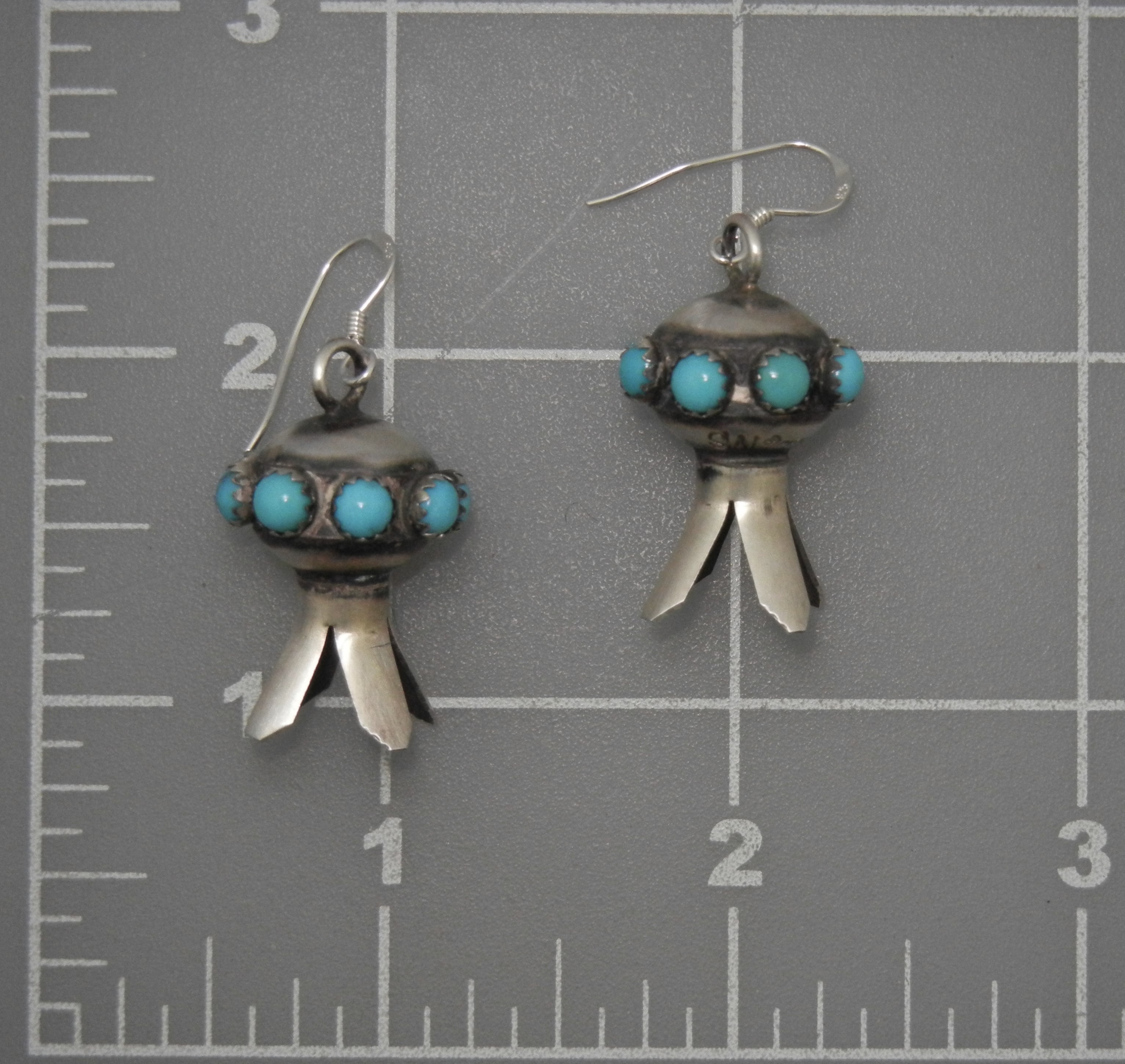 Navajo Sterling Silver Turquoise Squash Blossom Earring