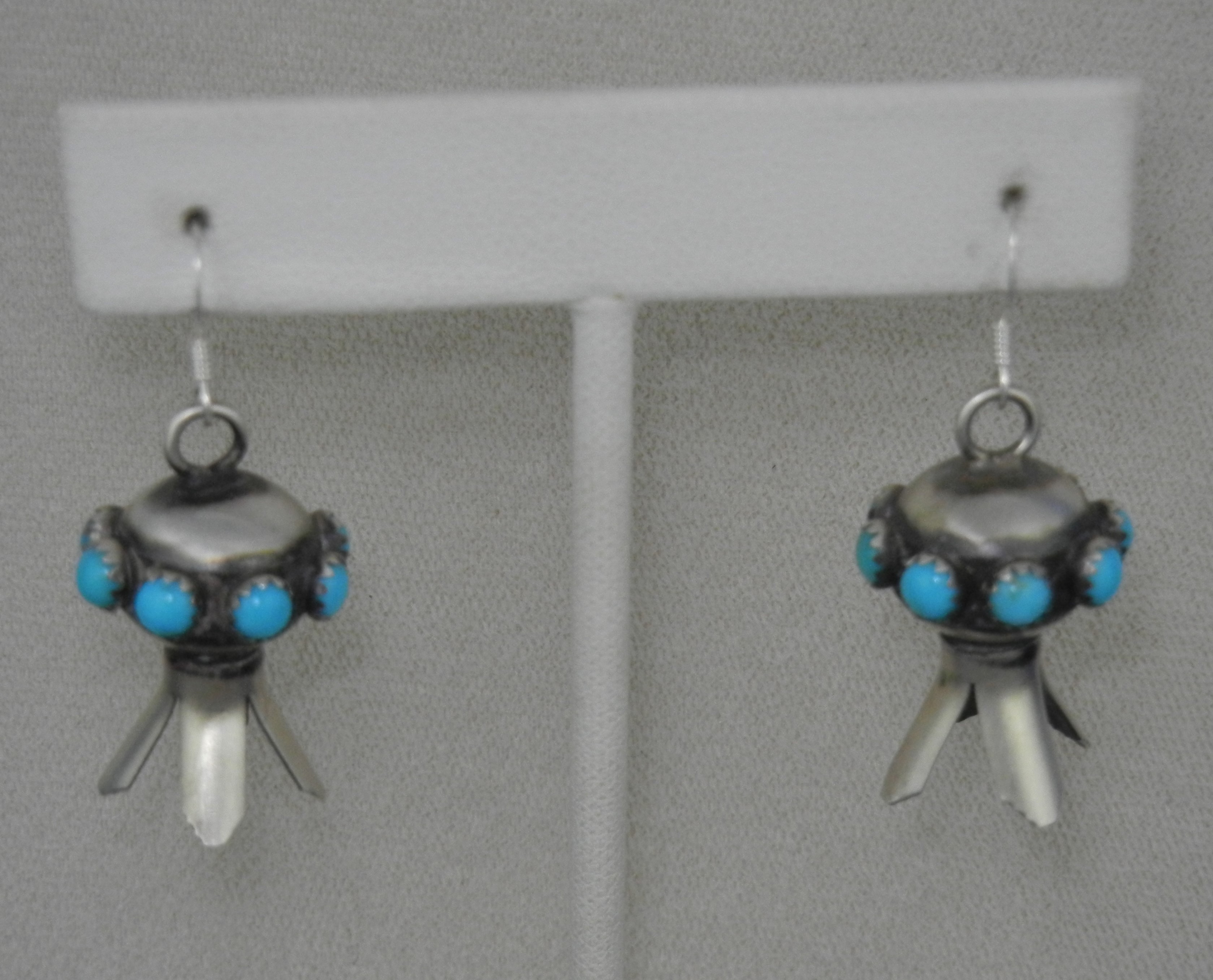 Navajo Sterling Silver Turquoise Squash Blossom Earring