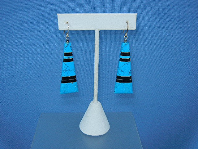 Navajo Kingman Turquoise Onyx Sterling Silver Earrings