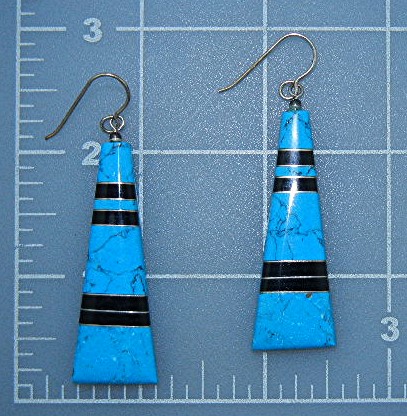 Navajo Kingman Turquoise Onyx Sterling Silver Earrings