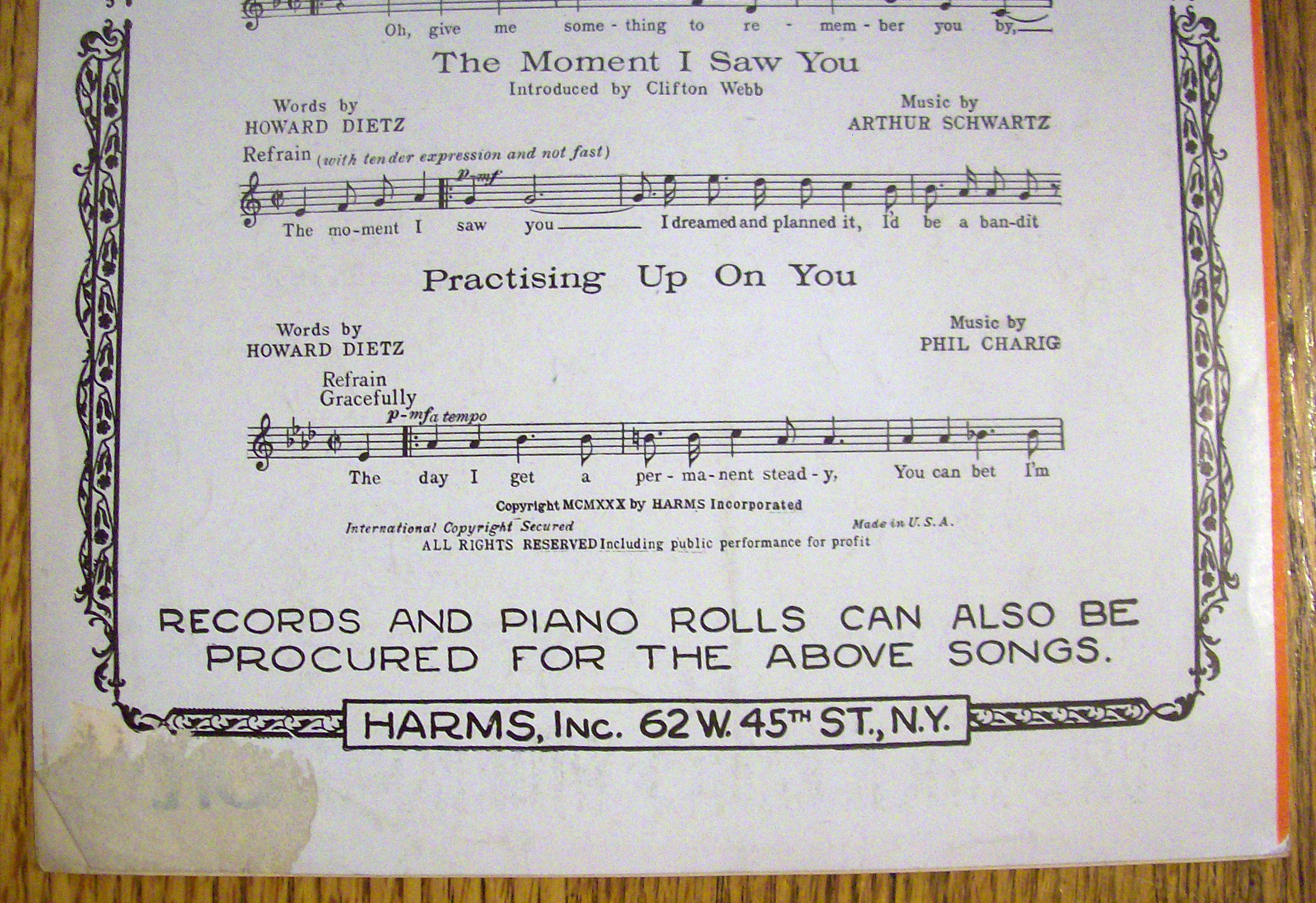 Sheet Music For 1930 Something To Remember You By