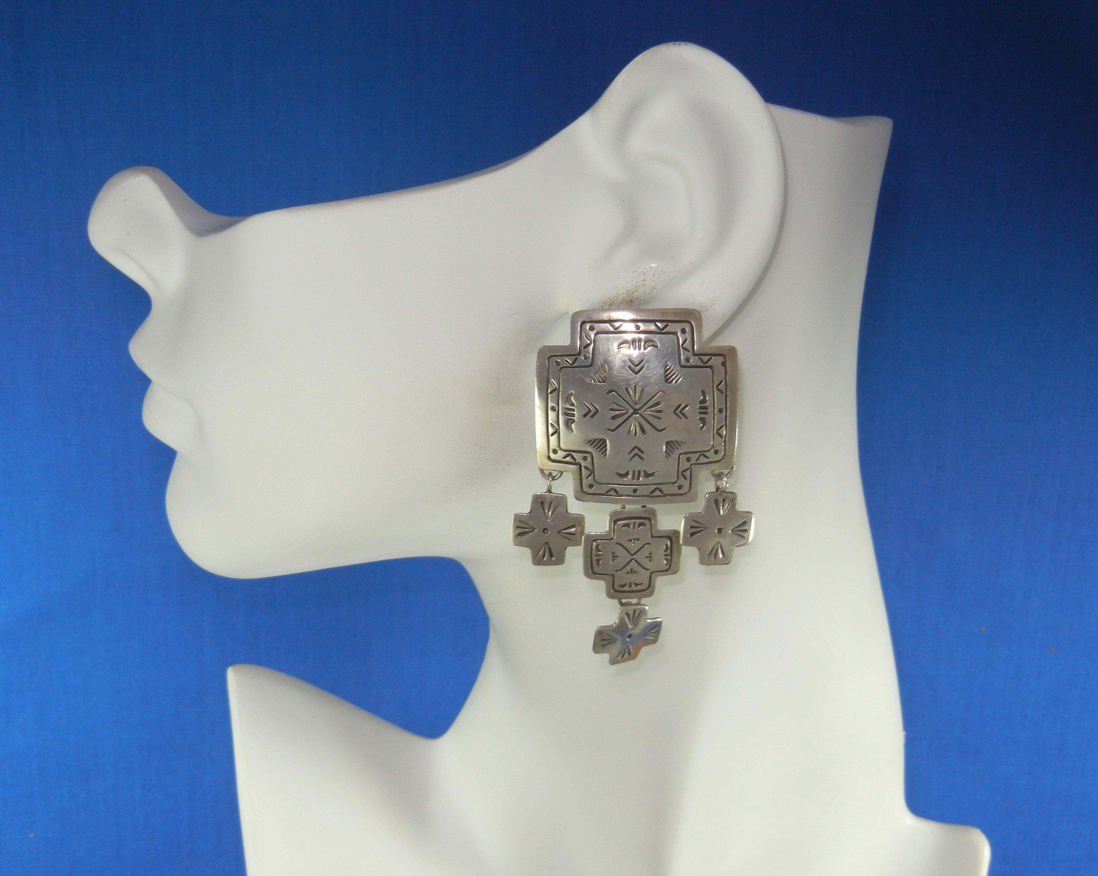 Santa Fe Artist Made Sterling Silver Cross's Clip Earri