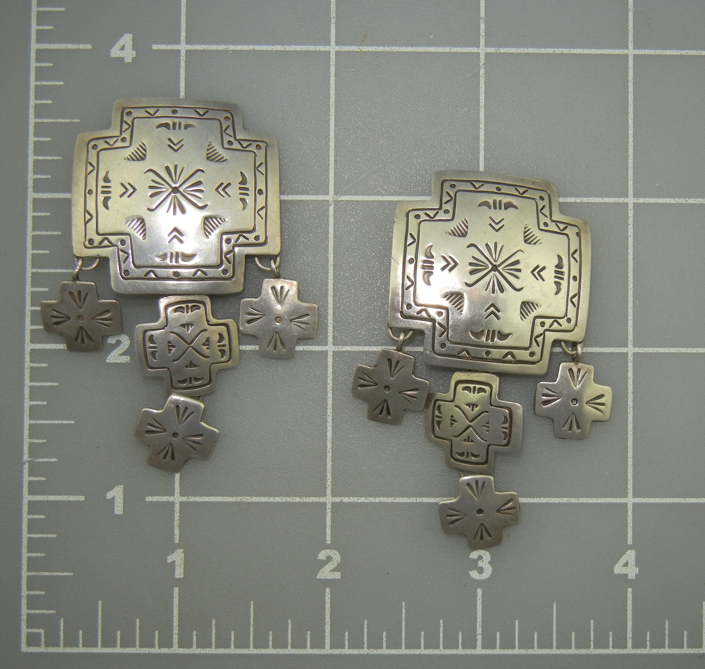 Santa Fe Artist Made Sterling Silver Cross's Clip Earri