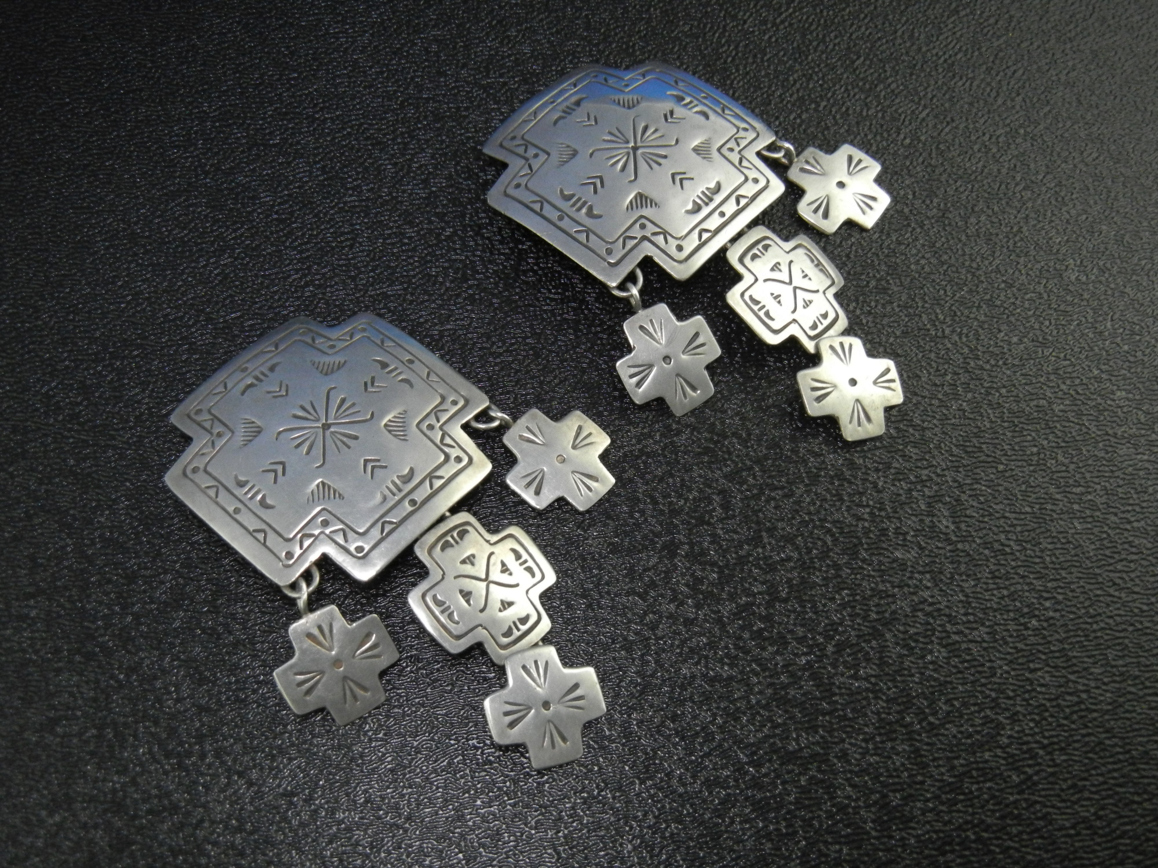 Santa Fe Artist Made Sterling Silver Cross's Clip Earri