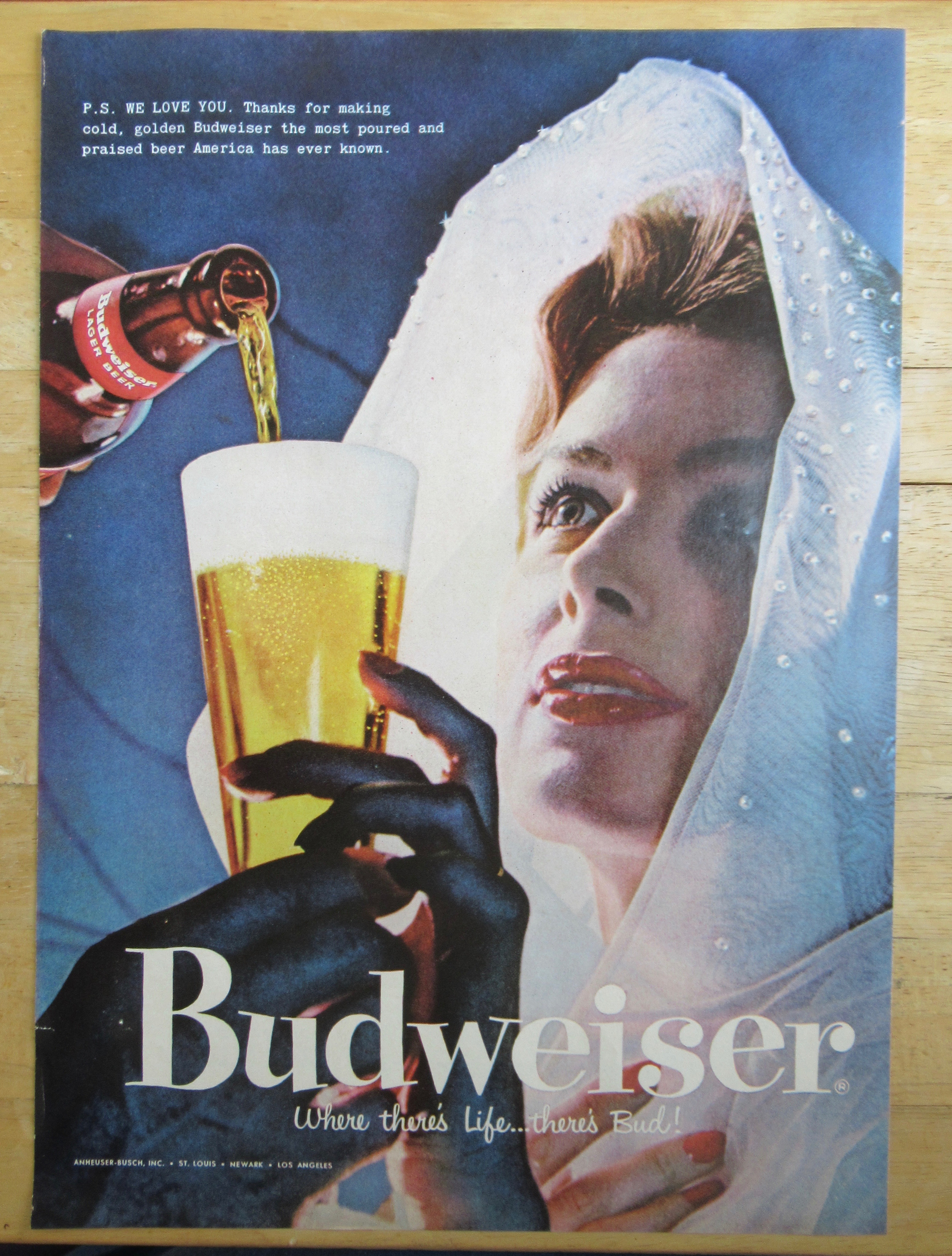 1957 Budweiser Beer with Woman Having Her Beer Poured