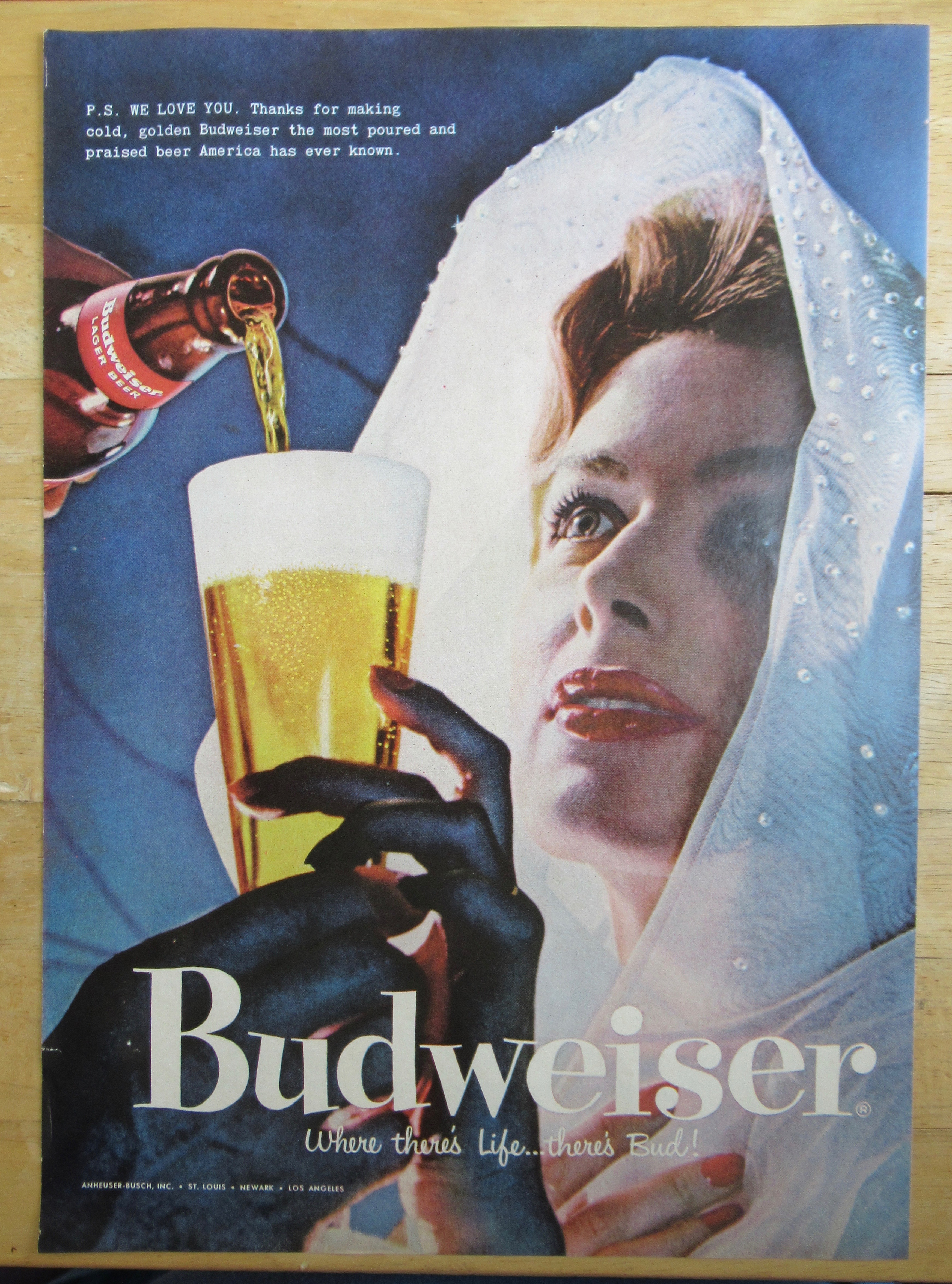 1957 Budweiser Beer with Woman Having Her Beer Poured