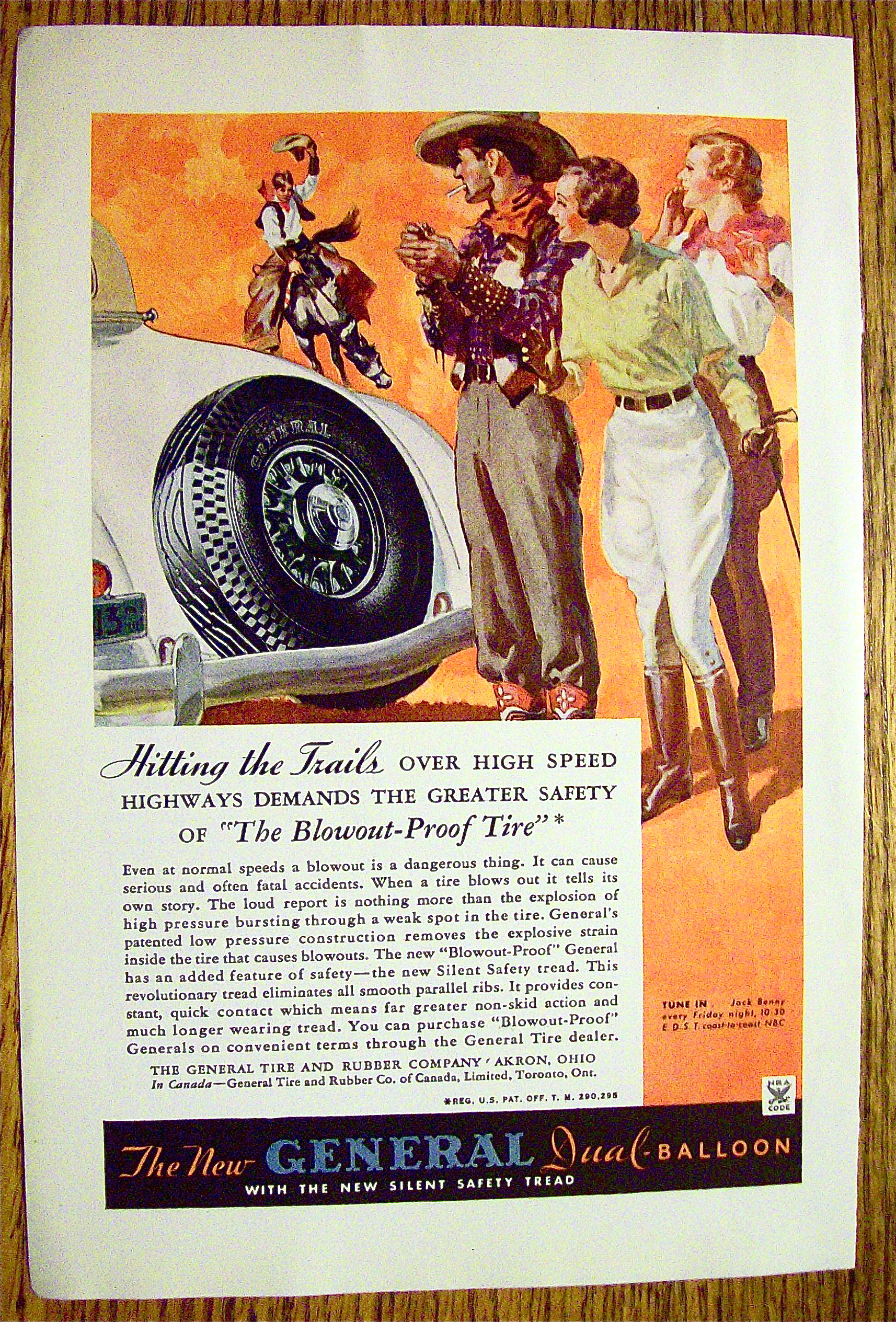 1934 General Tire with Cowboy Man Riding On Horse