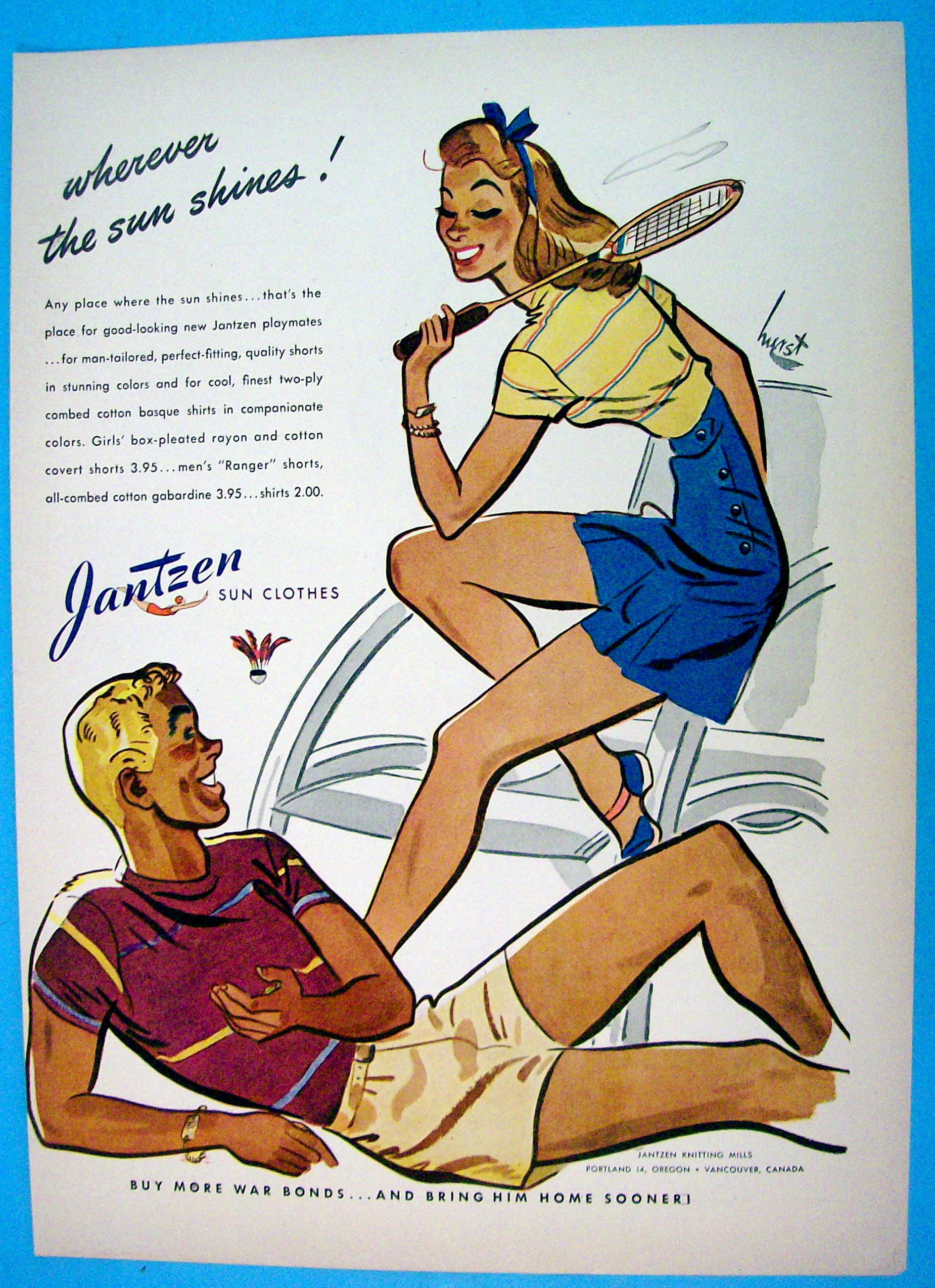 1944 Jantzen Sun Clothes with Couple in Shorts & Shirts