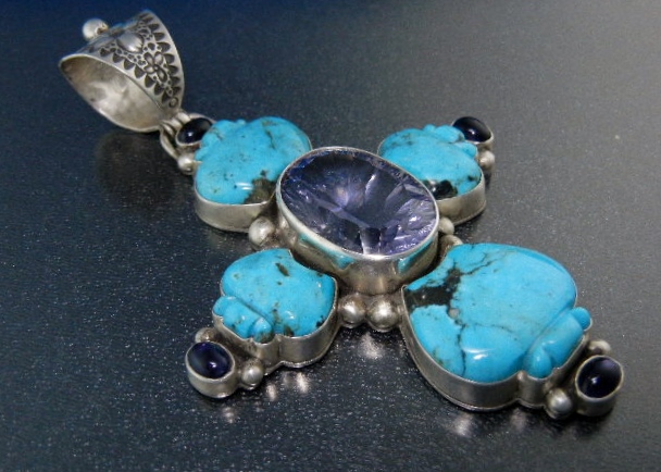 David Troutman Kingman Turquoise Sterling Silver Cross
