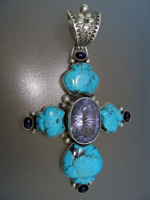 David Troutman Kingman Turquoise Sterling Silver Cross