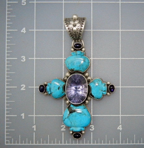 David Troutman Kingman Turquoise Sterling Silver Cross