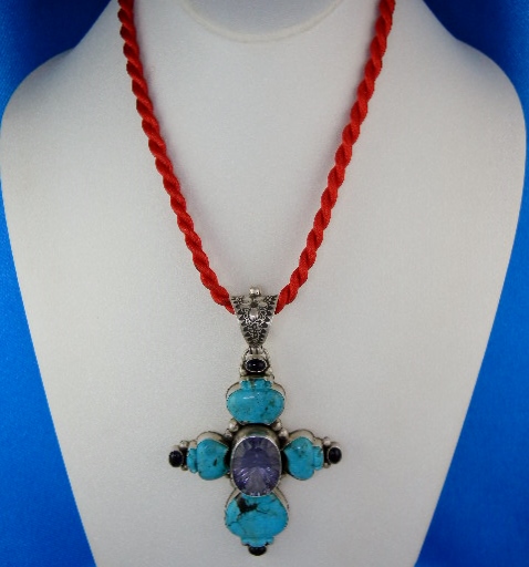 David Troutman Kingman Turquoise Sterling Silver Cross
