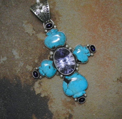 David Troutman Kingman Turquoise Sterling Silver Cross
