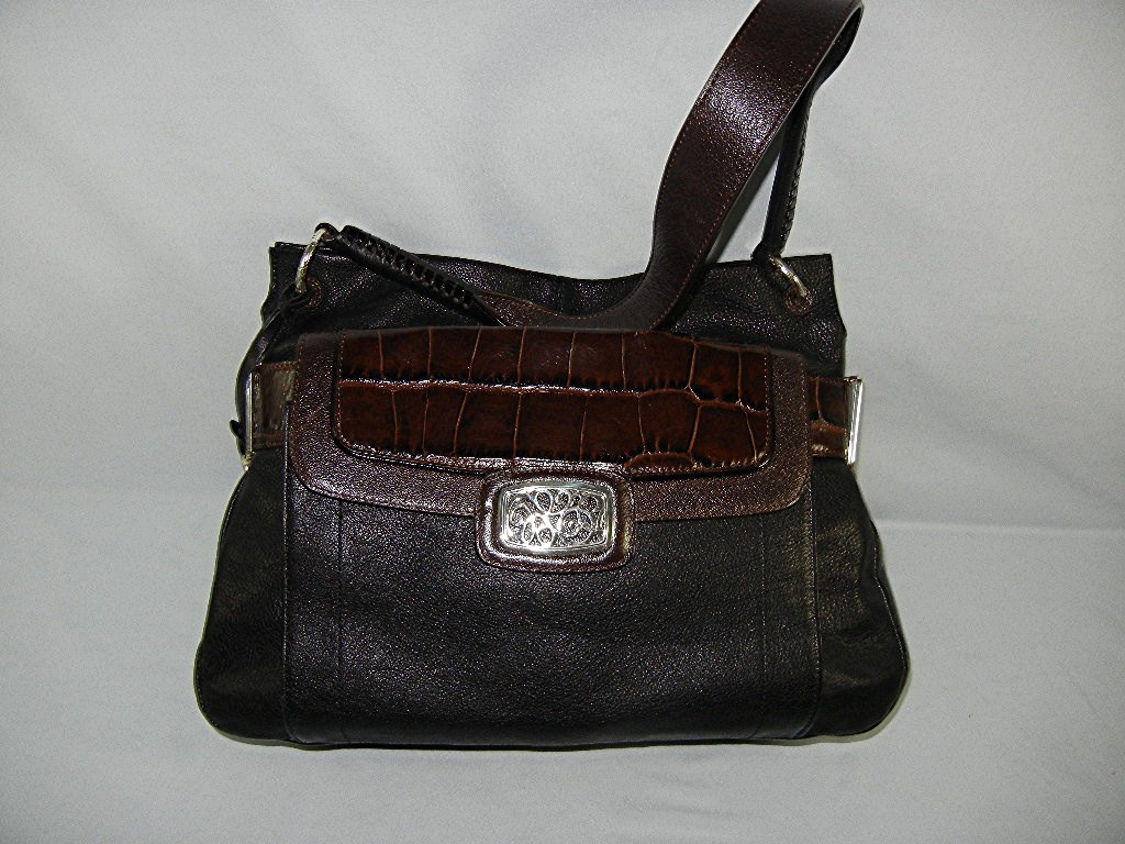 Brighton black pebble leather with moc croc accents.