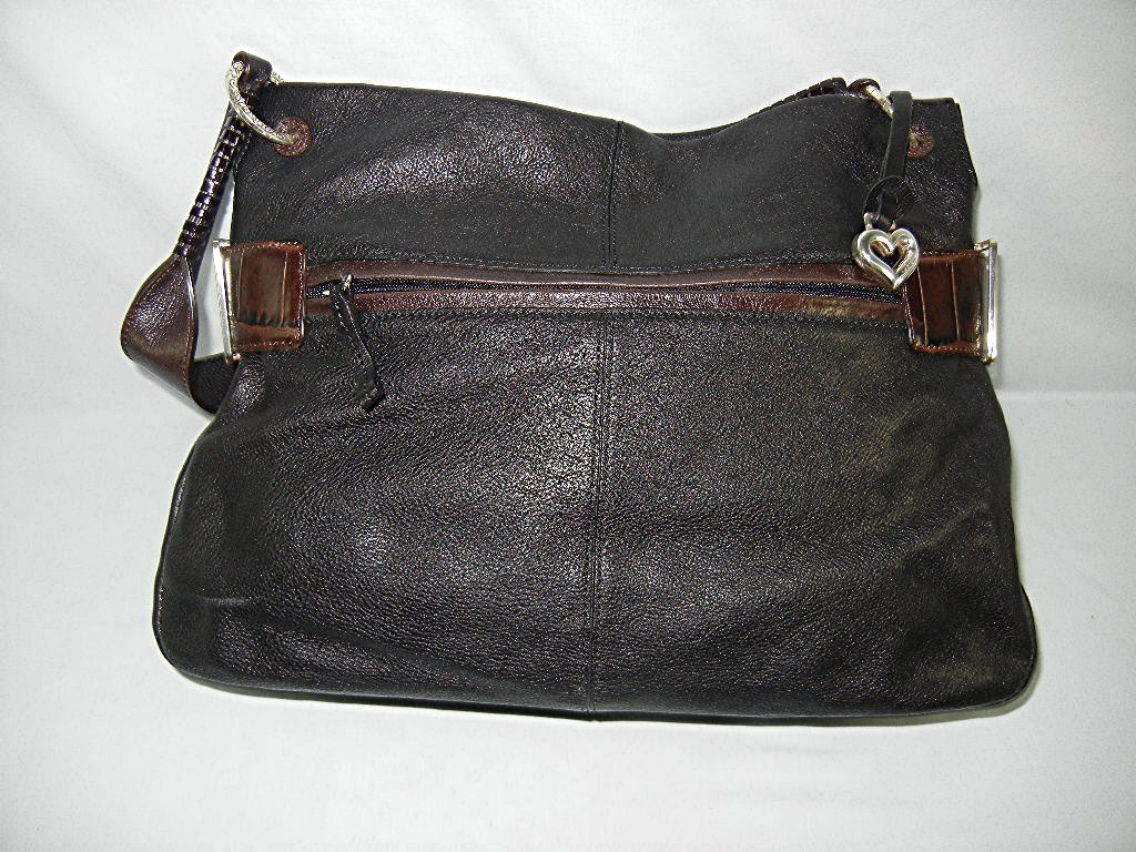 Brighton black pebble leather with moc croc accents.
