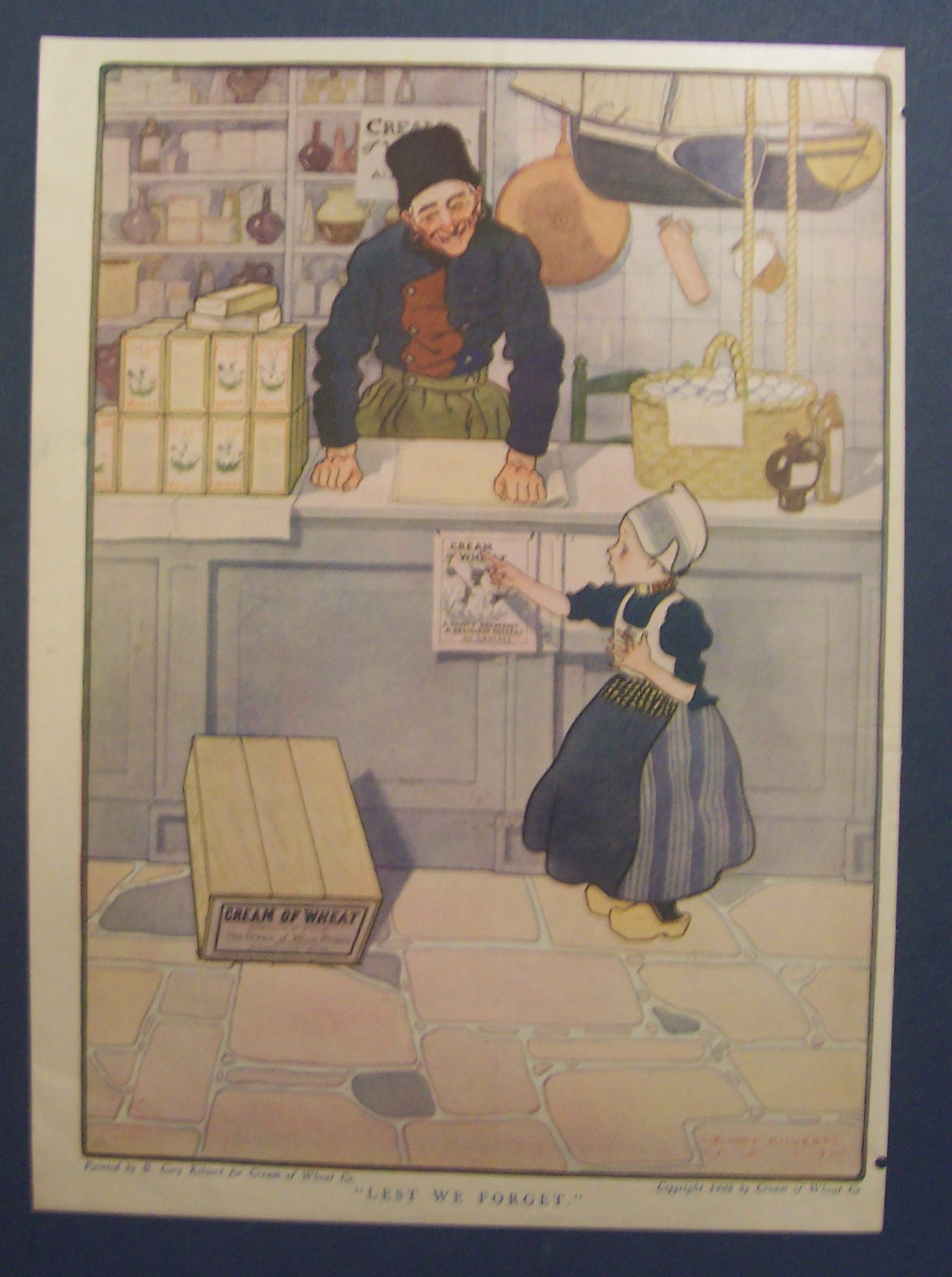 1917 Cream Of Wheat Cereal with Dutch Girl & Grocer