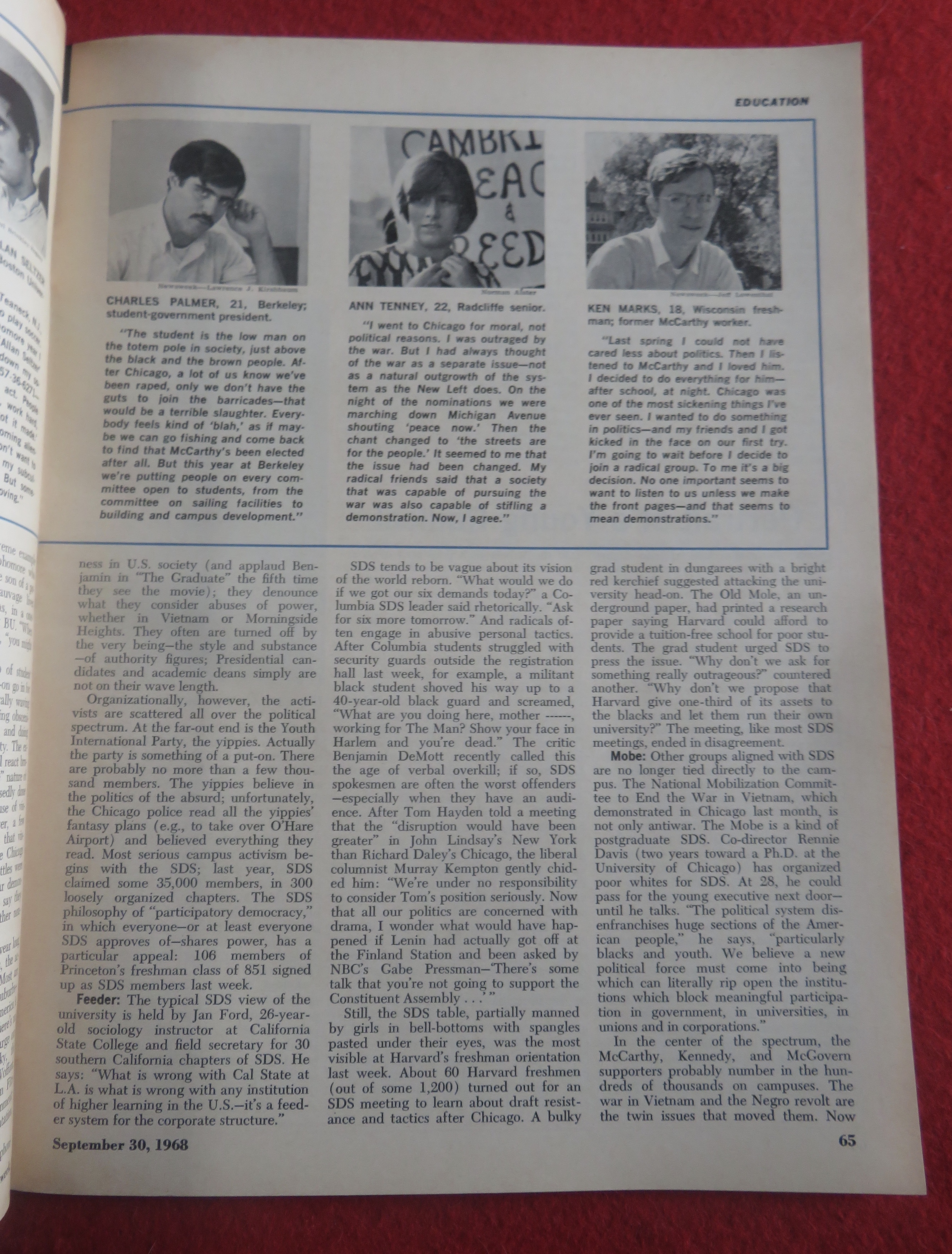 Newsweek Magazine September 30, 1968 Columbia