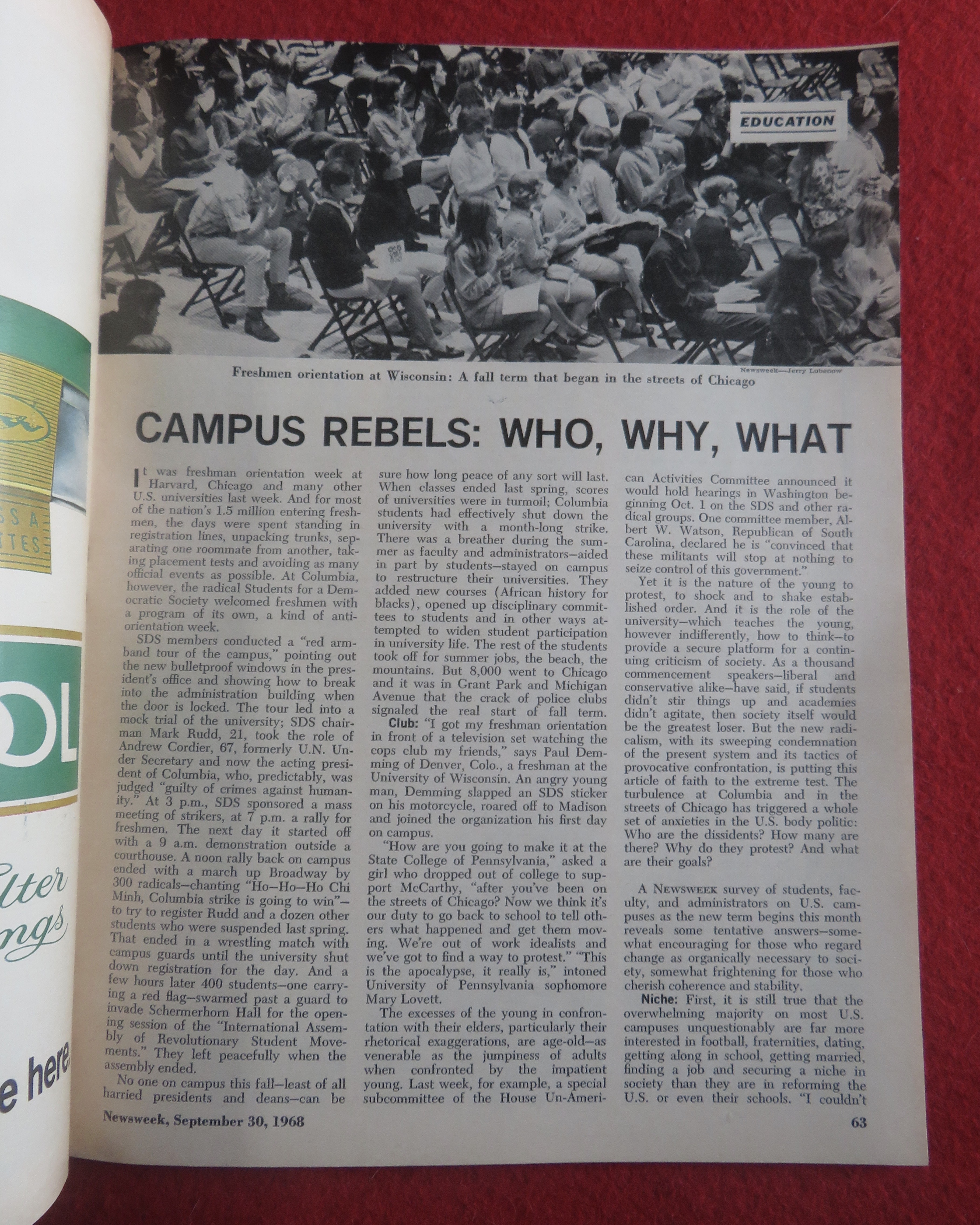 Newsweek Magazine September 30, 1968 Columbia