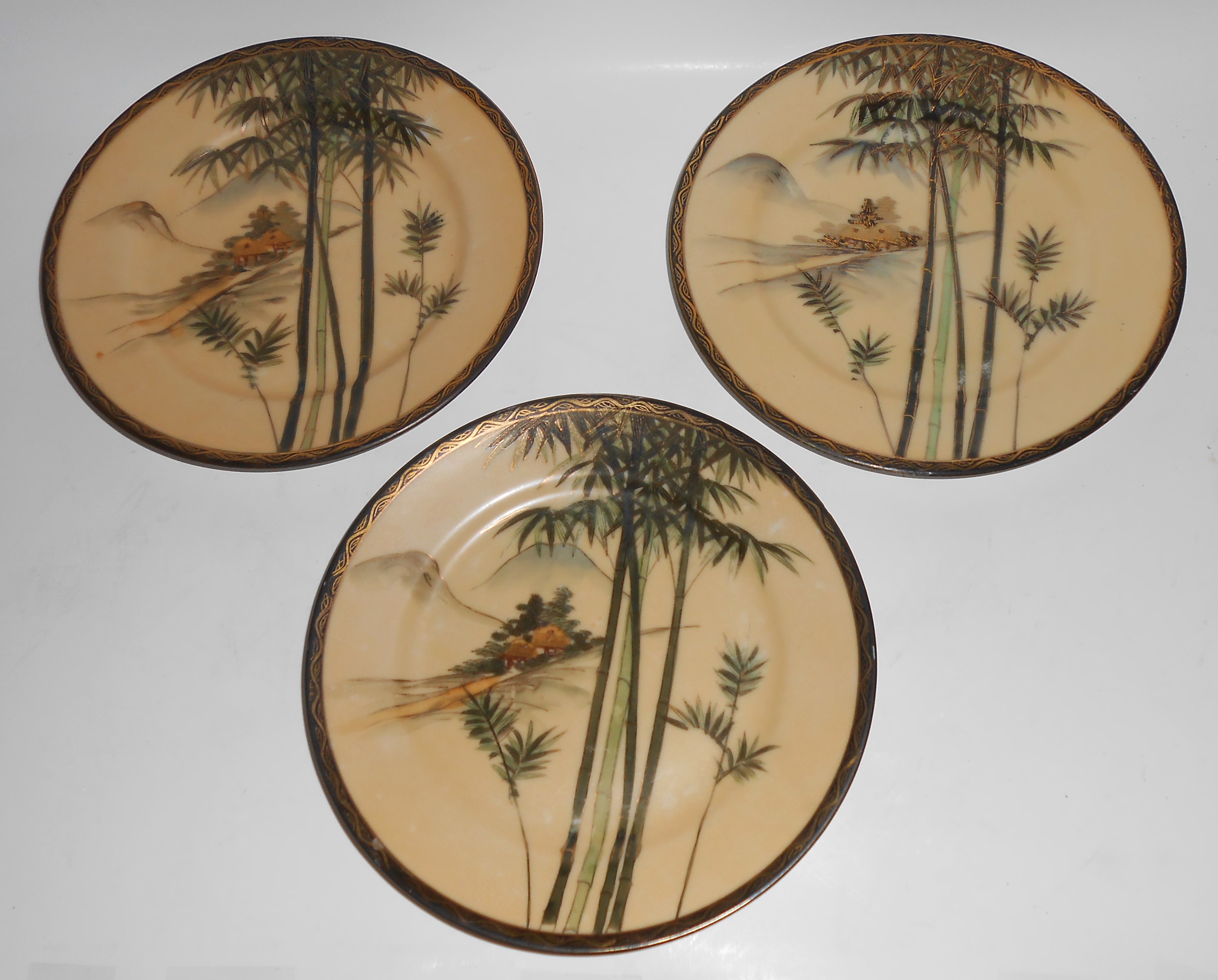 Nishida Japan Porcelain China 22k Yellow Black Bamboo F