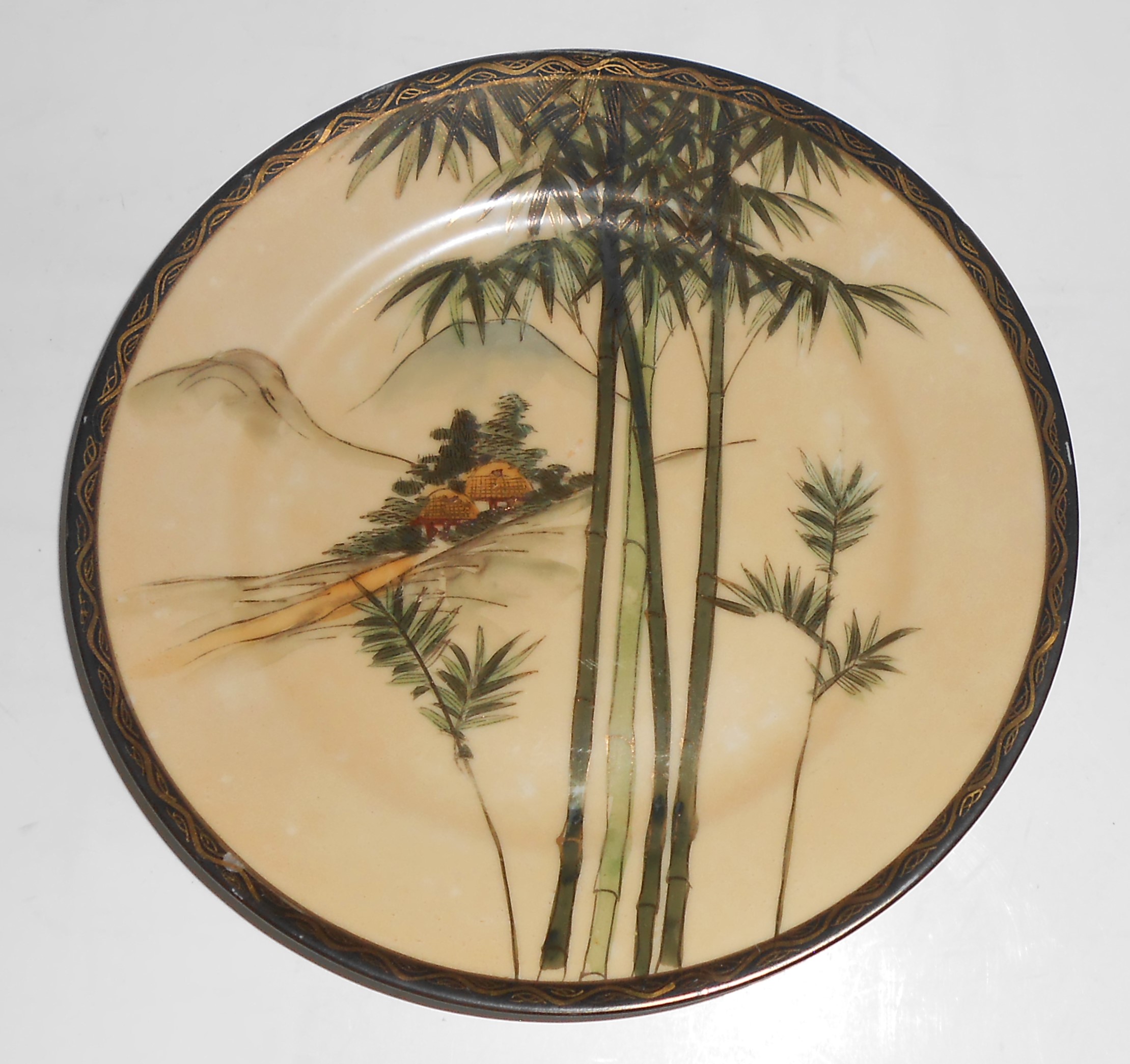 Nishida Japan Porcelain China 22k Yellow Black Bamboo F