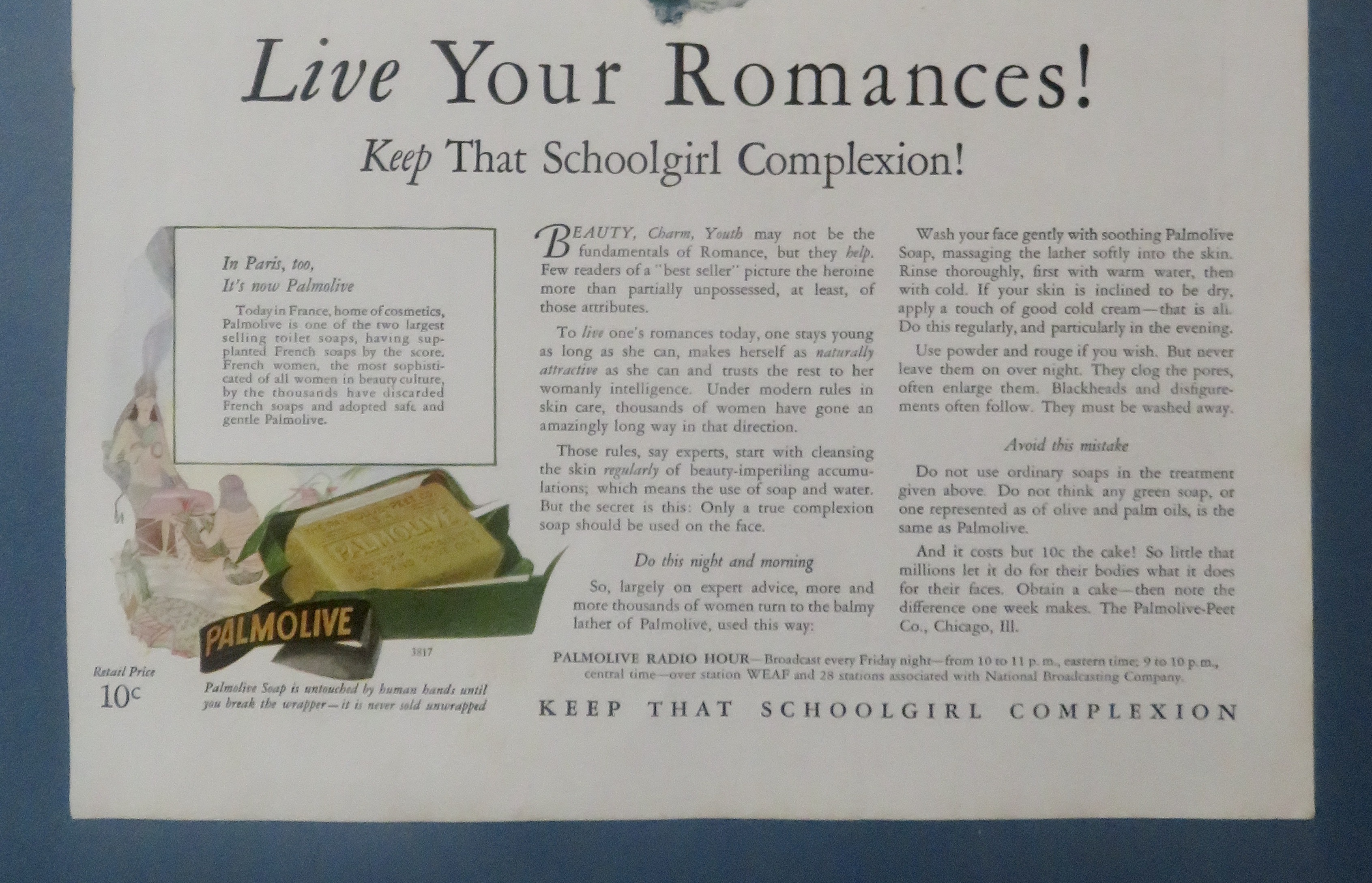 1930's Palmolive Soap With Woman Holding A Book