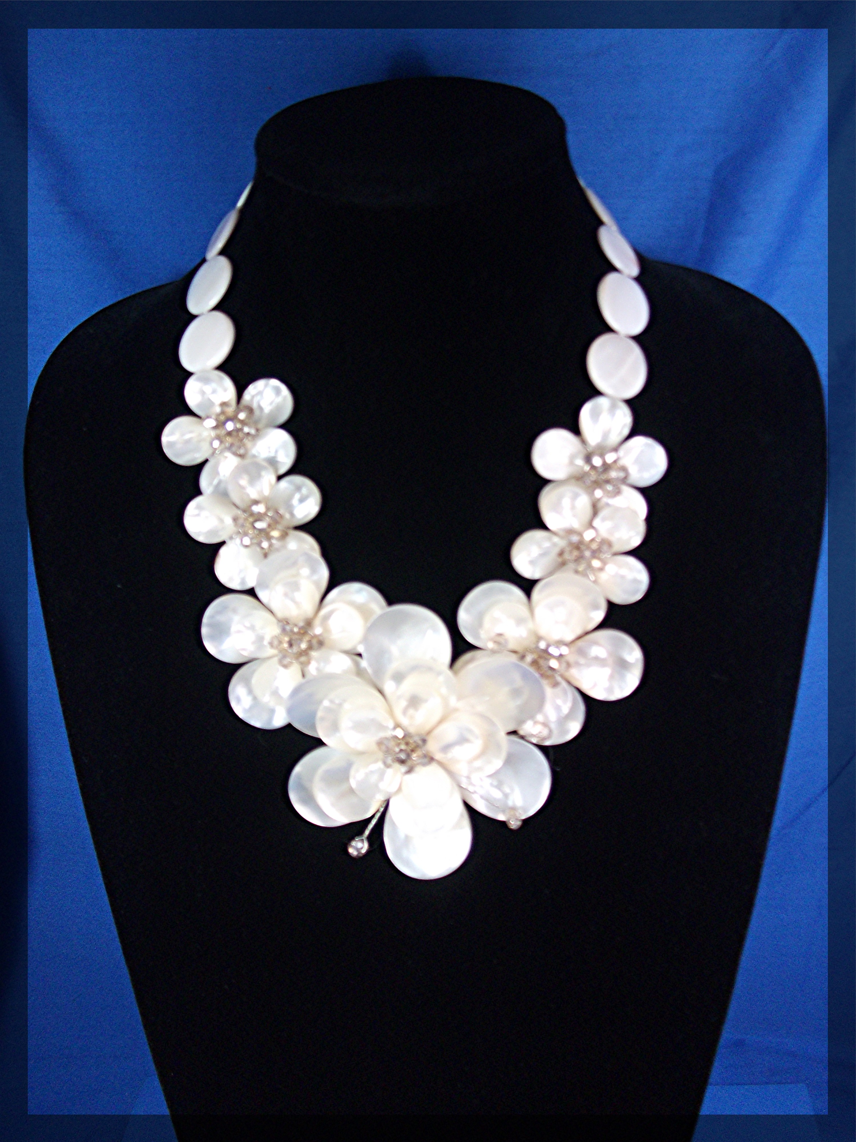 Necklace Mother Of Pearl and Coral Flowers Artist Made