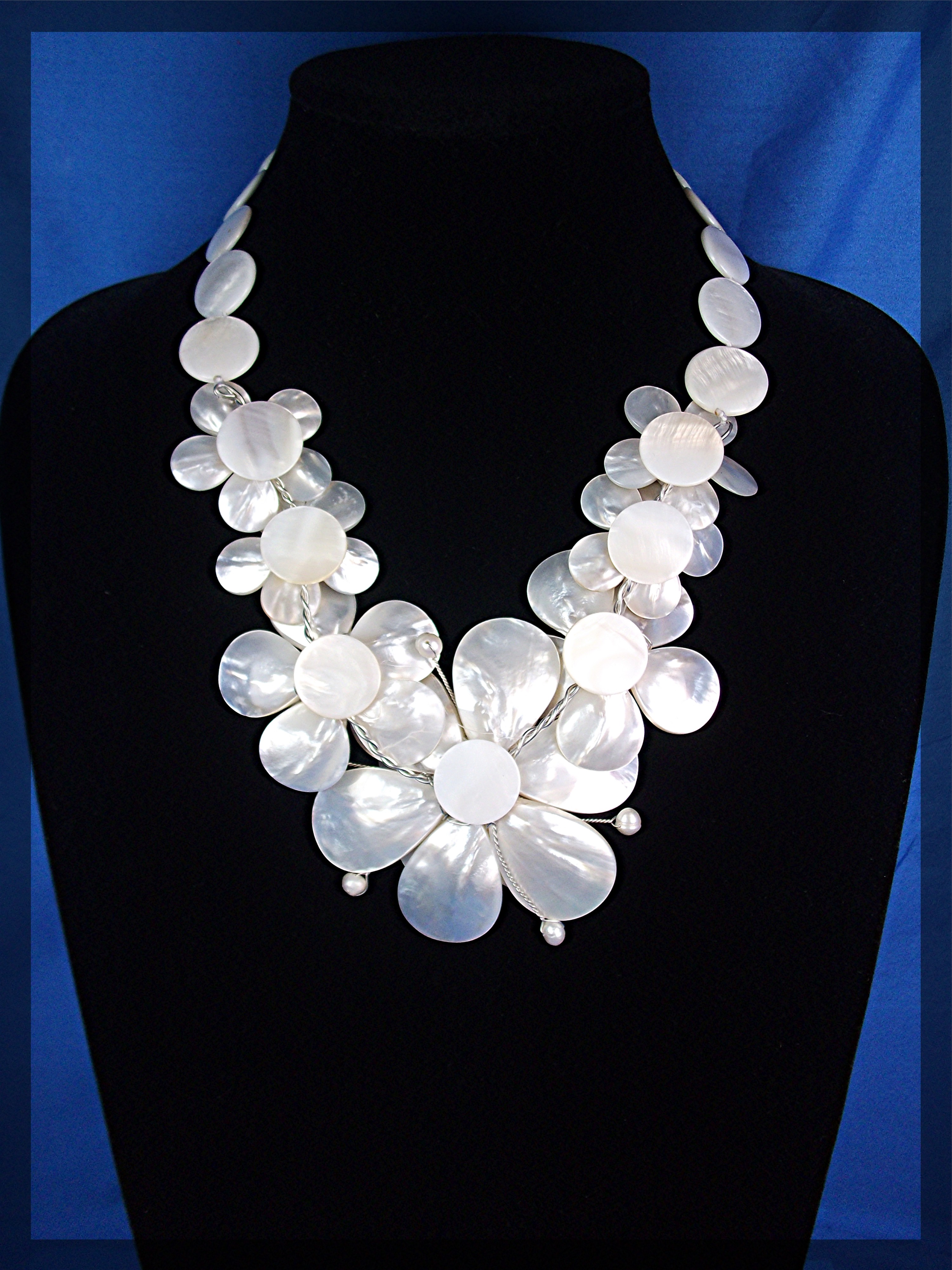 Necklace Mother Of Pearl and Coral Flowers Artist Made