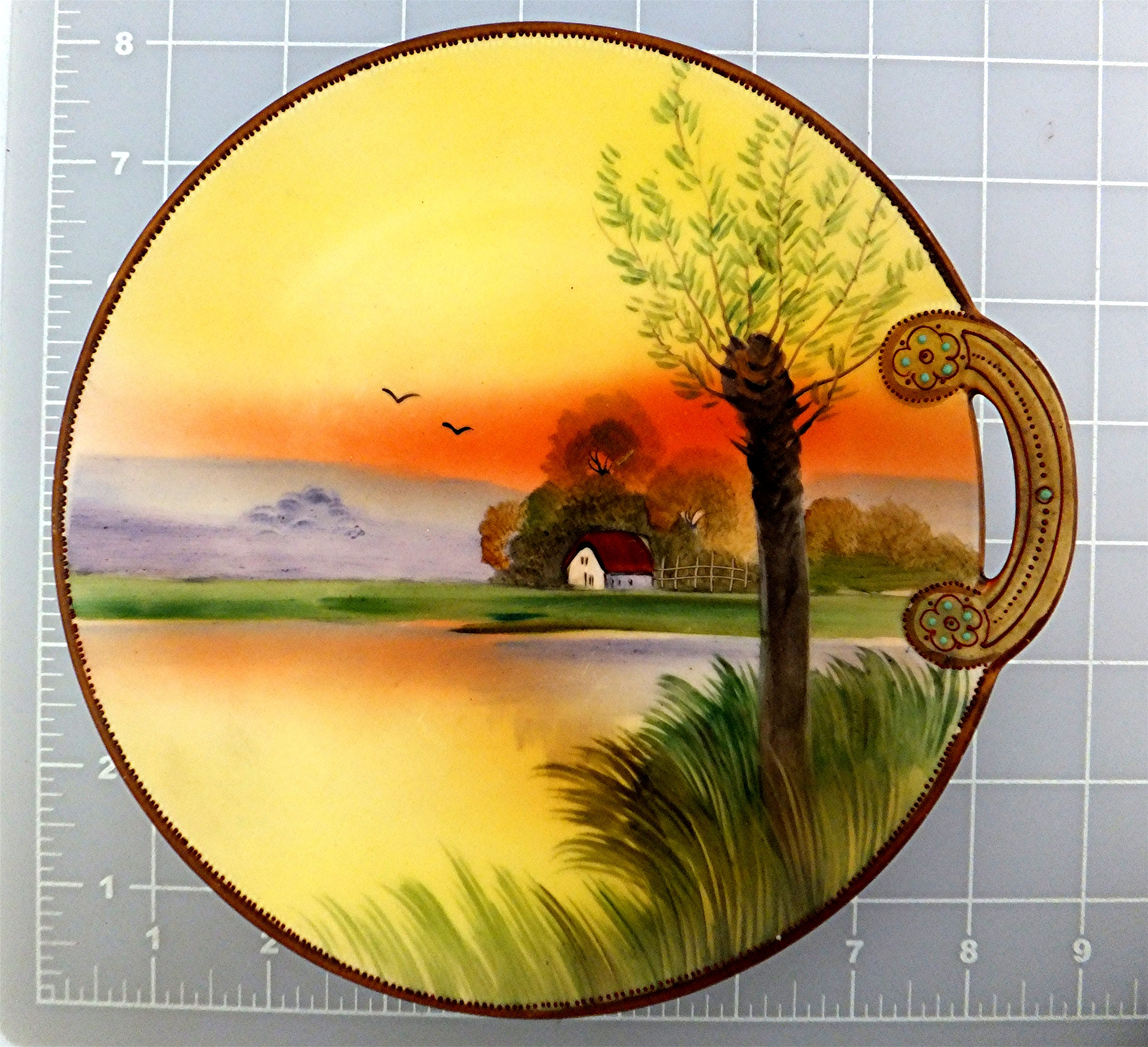 Nippon Monimuri handpainted plate w/ handle