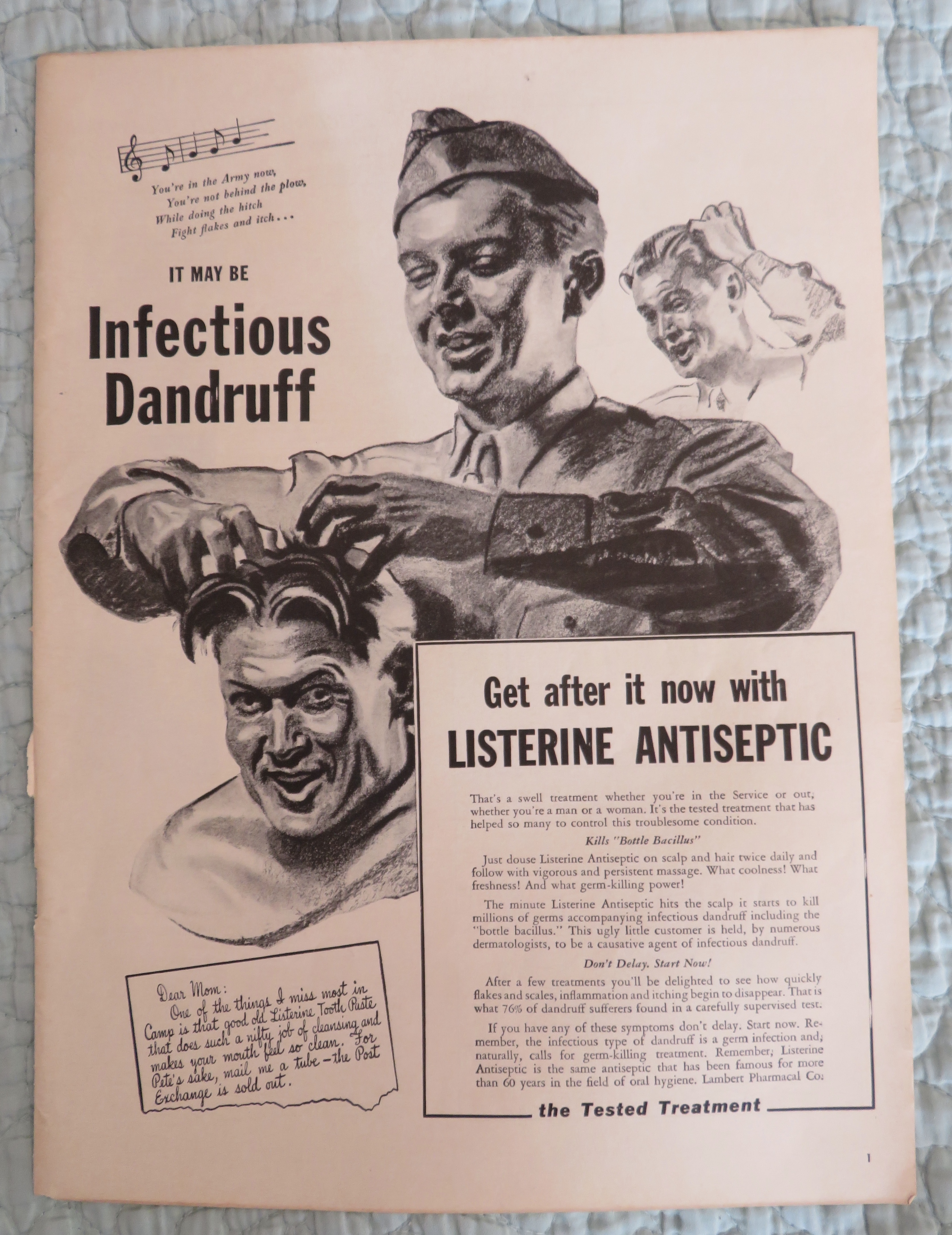 1943 Listerine with Soldier Washing Soldier's Hair