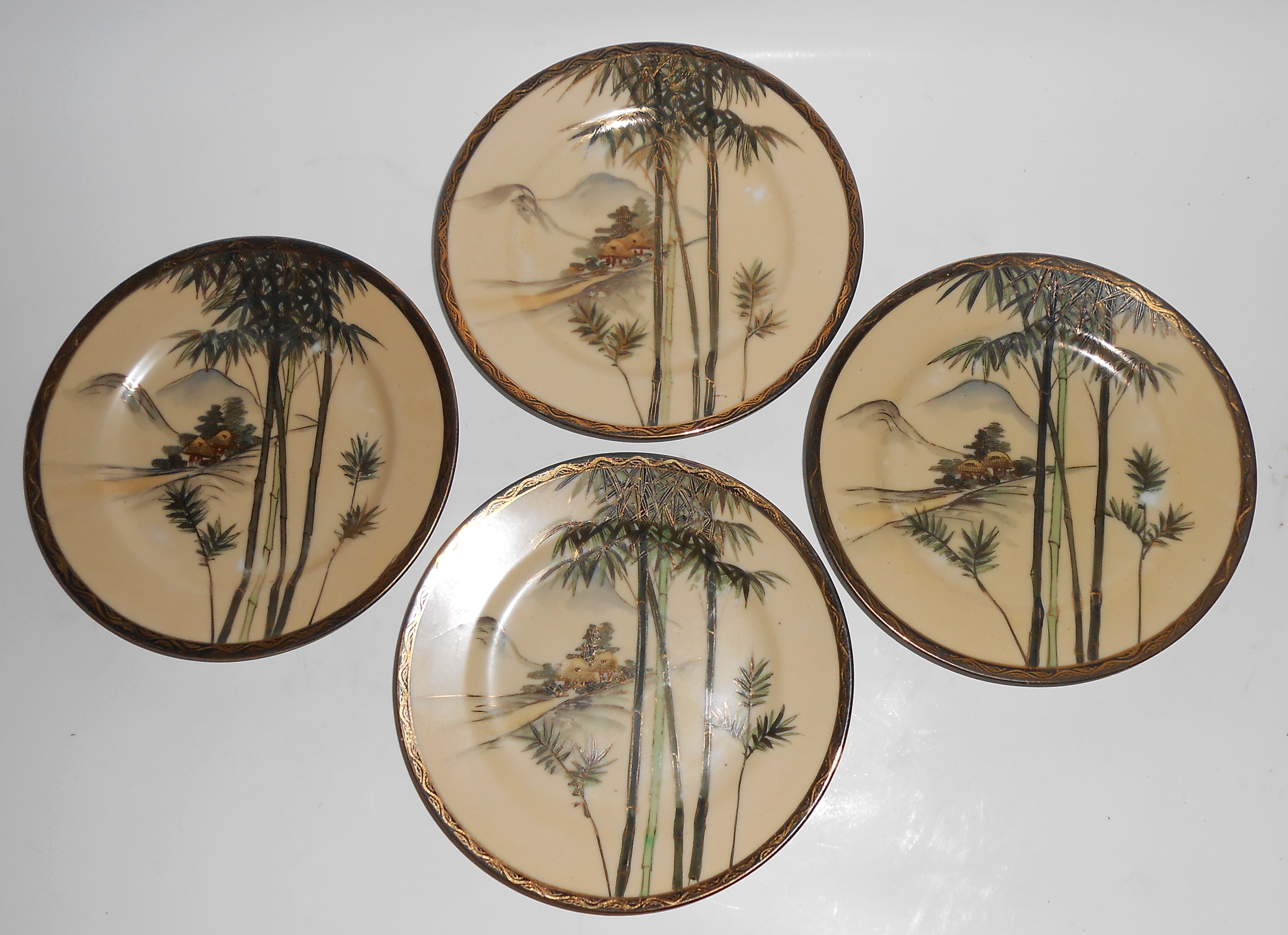 Nishida Japan Porcelain China 22k Yellow Black Bamboo F