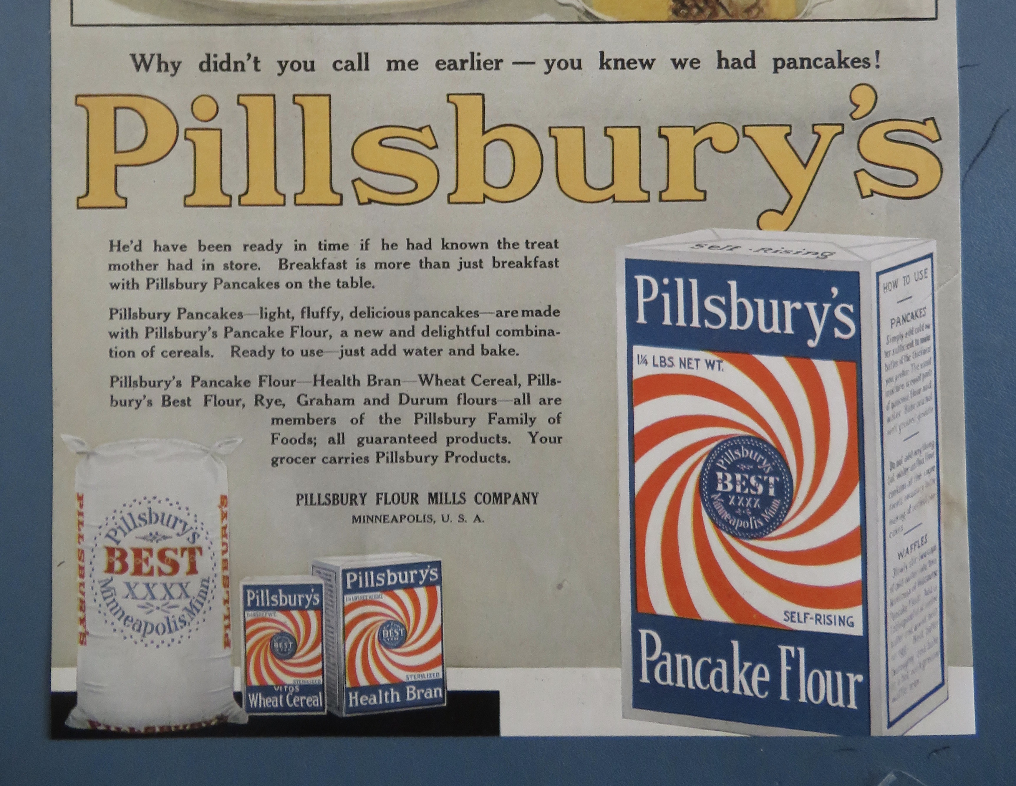1919  Pillsbury's Pancake Flour w/Kids Eating Pancakes