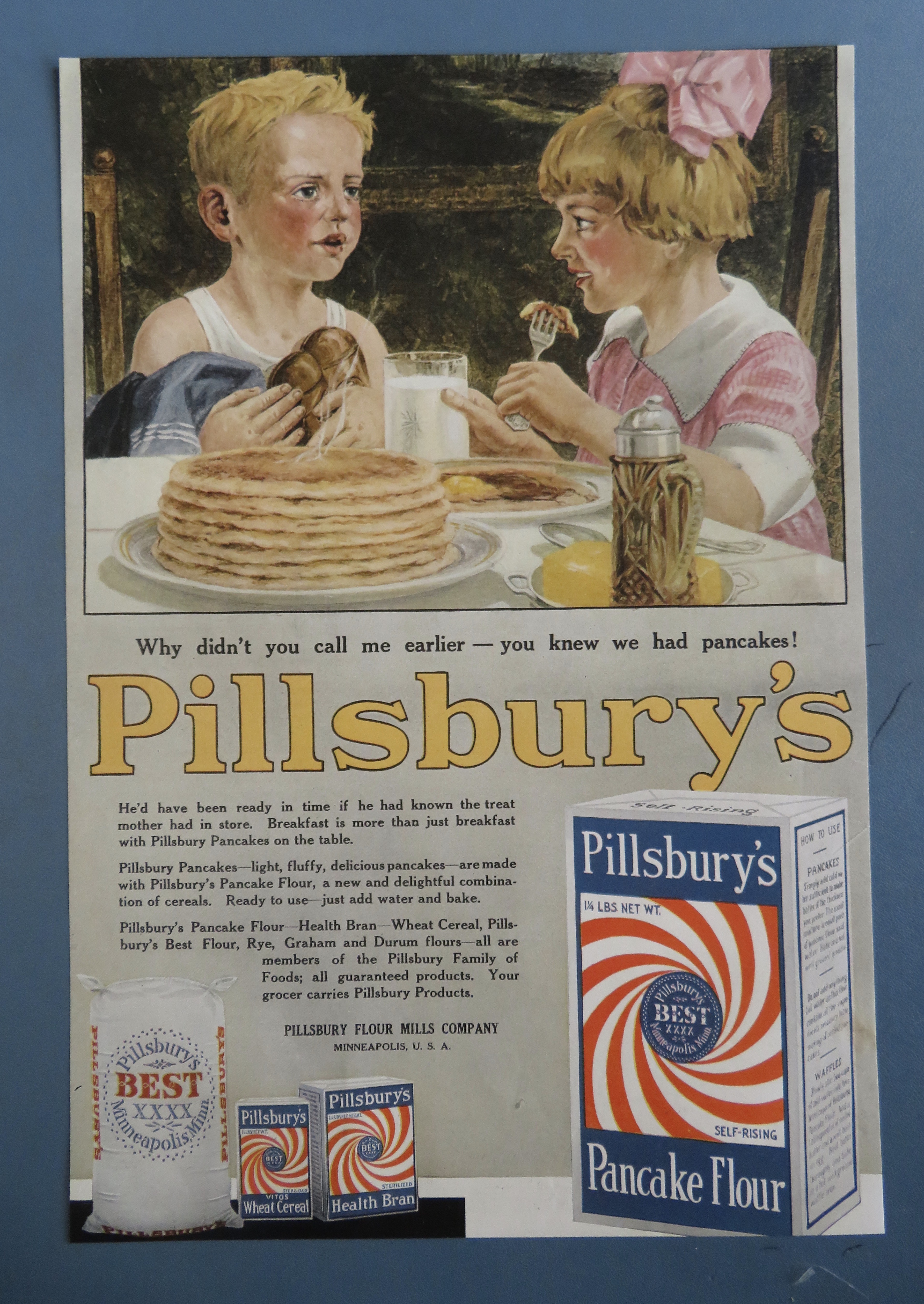 1919  Pillsbury's Pancake Flour w/Kids Eating Pancakes