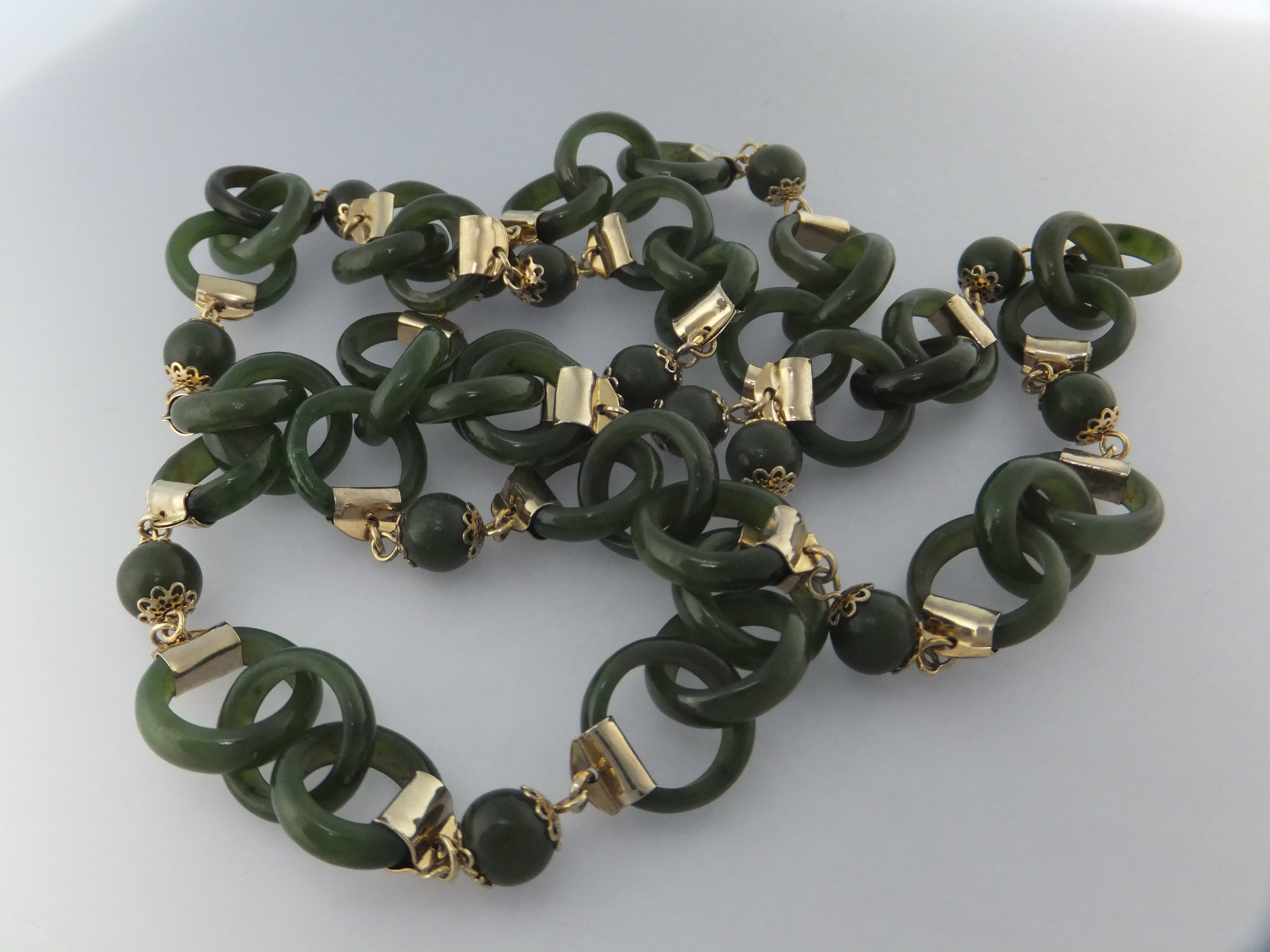 Necklace Gold Clad  and Hetian  Stone Links (Jade)