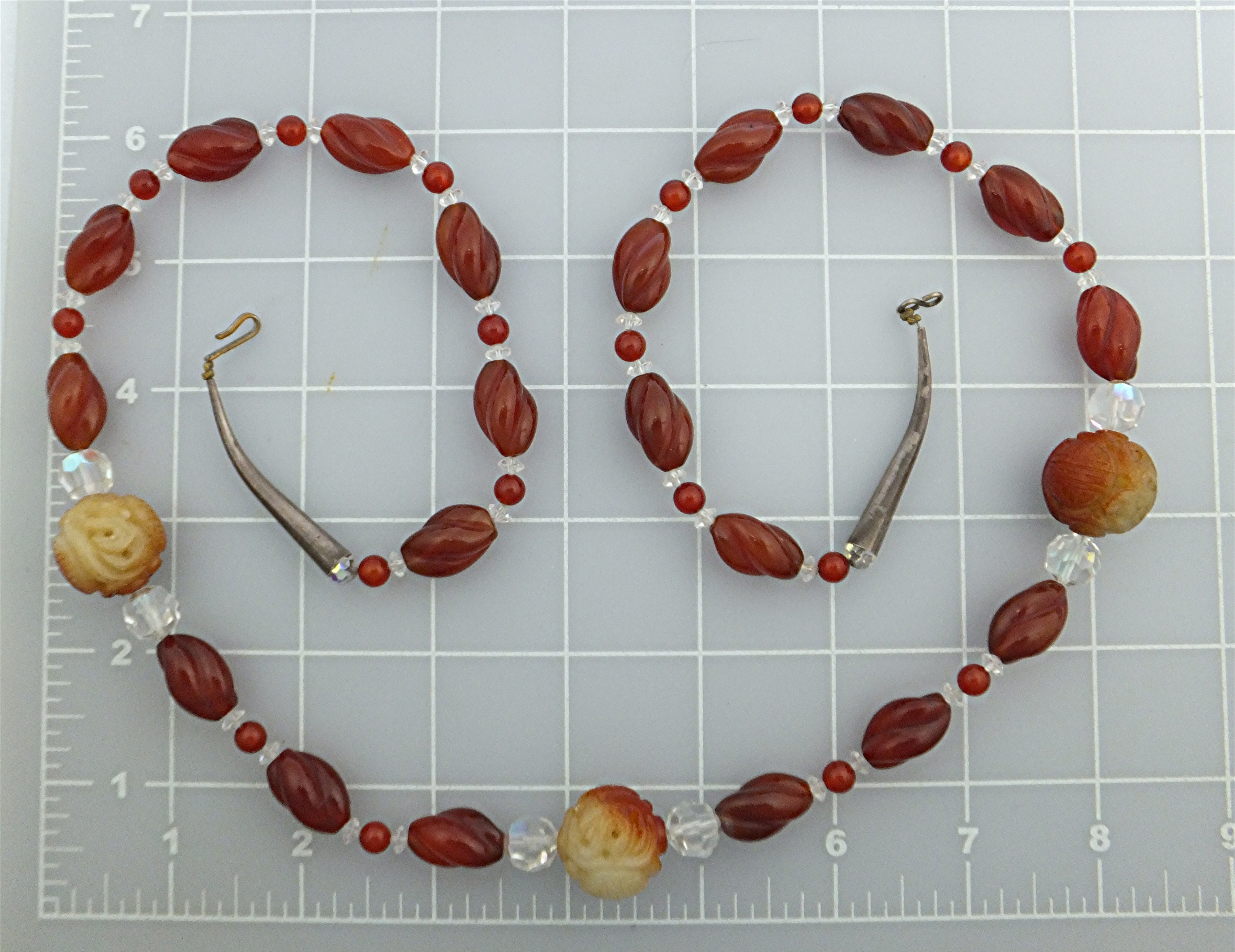 Necklace Carved Carnelian Jade Crystal Sterling Silver