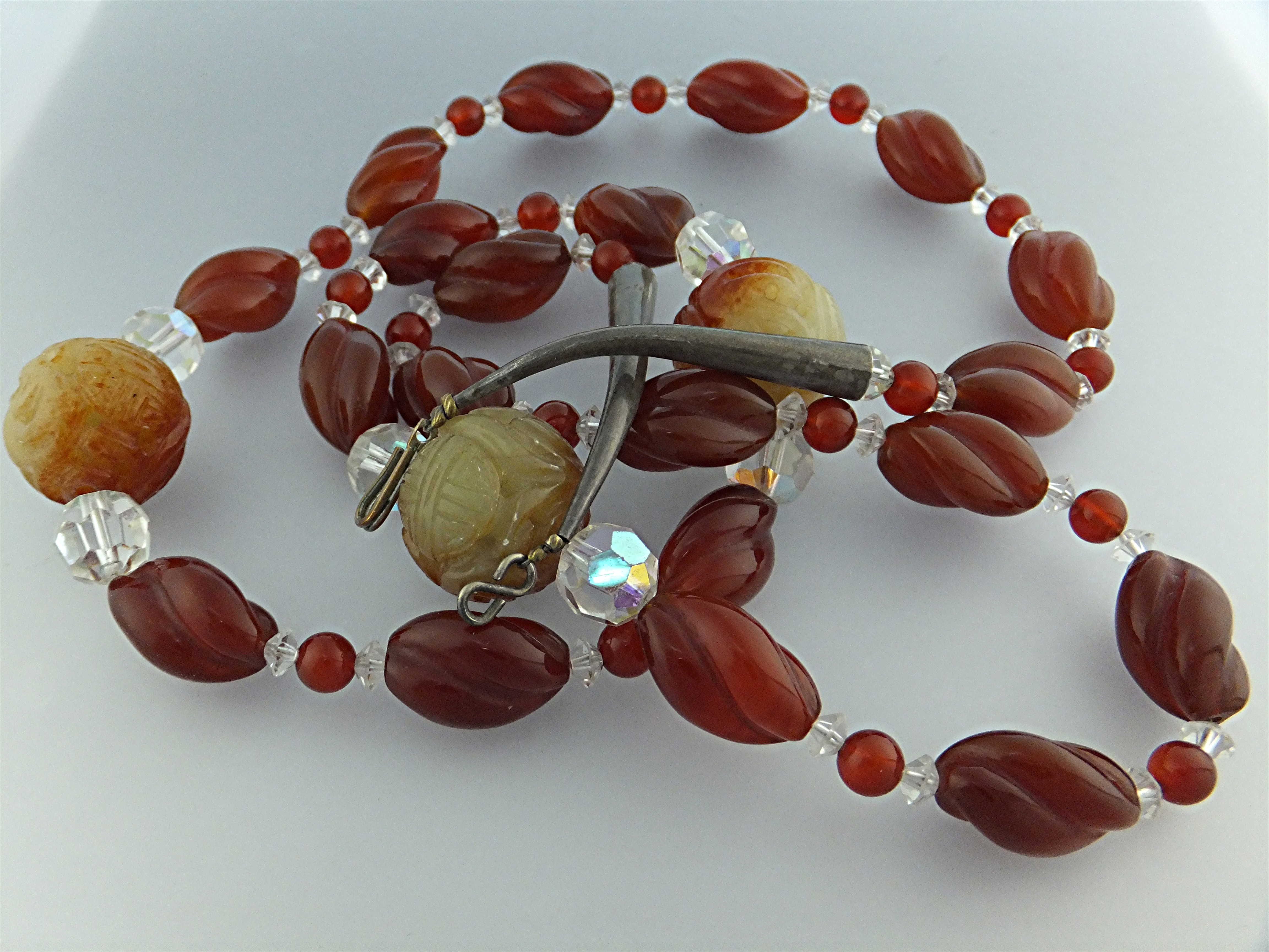 Necklace Carved Carnelian Jade Crystal Sterling Silver