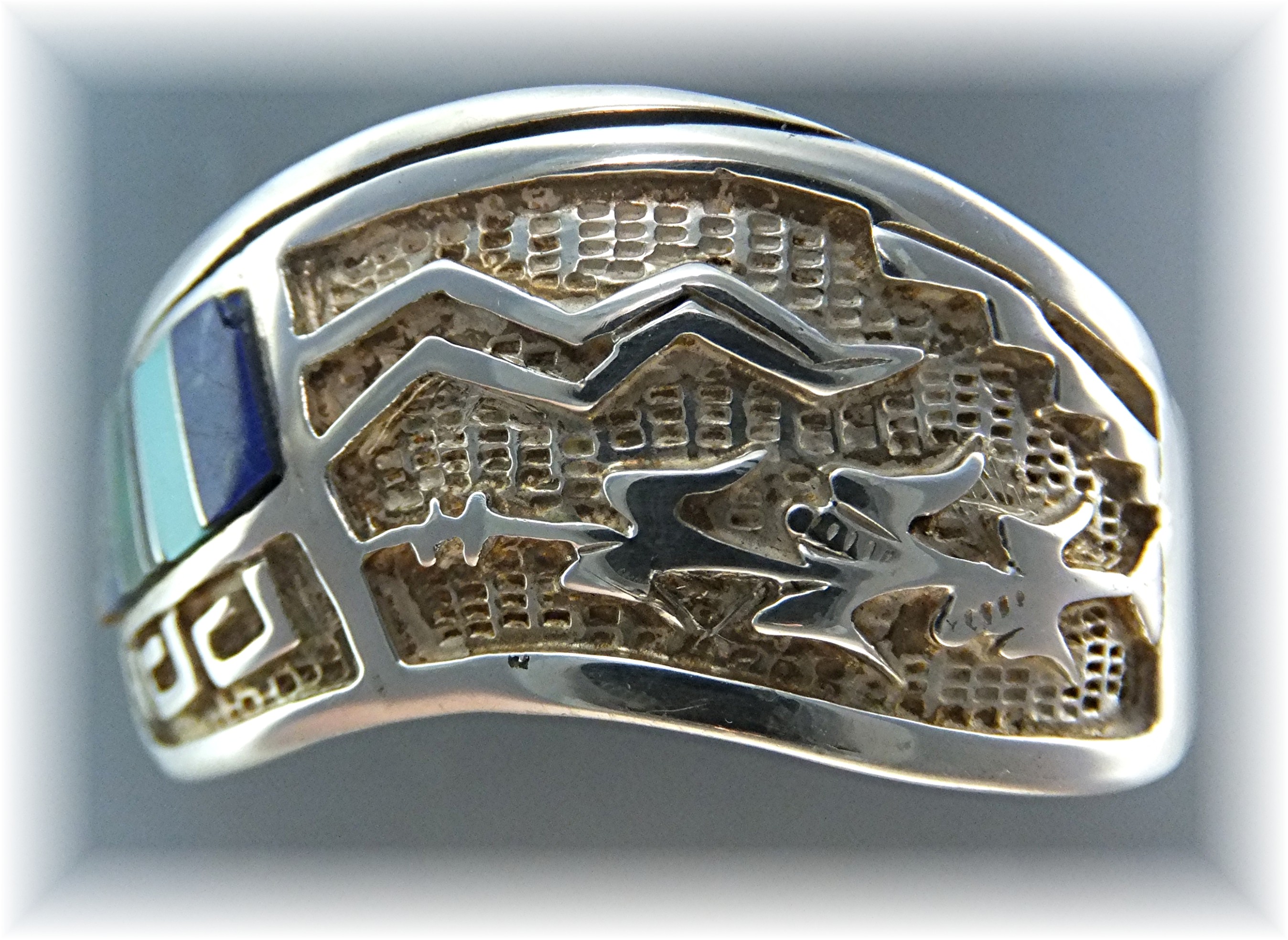 CALVIN BEGAY Sterling Silver Turquoise Coral Inlay Cuff