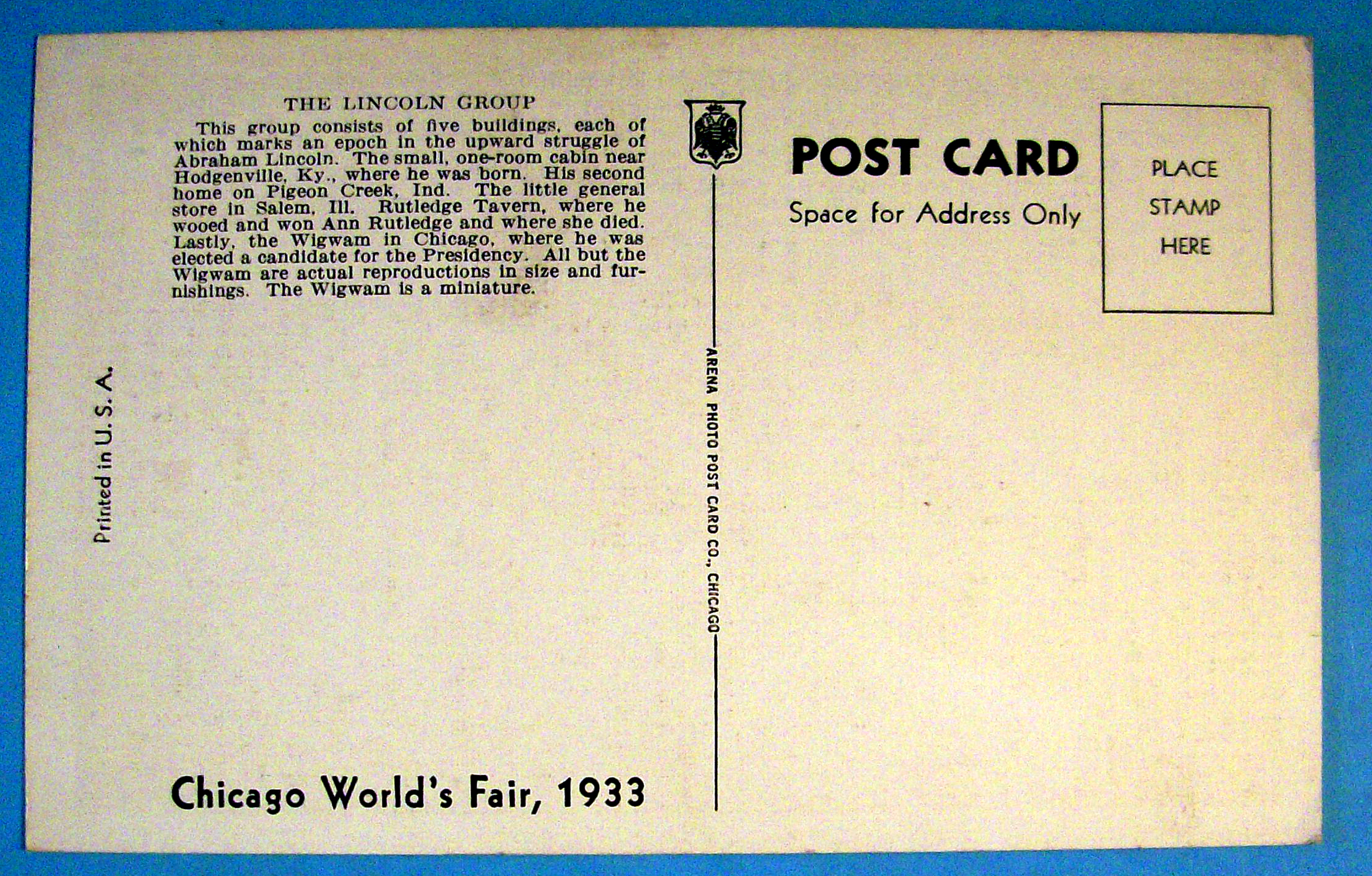 The Lincoln Group Postcard (Century Of Progress)