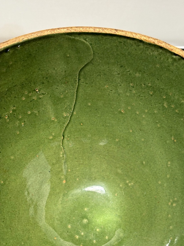 McCoy Window Pane Mixing Bowl 9.5" Green Yellow Ware Antique 1920s