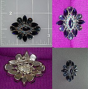 Brooch pin Vintage sapphire blue crystal