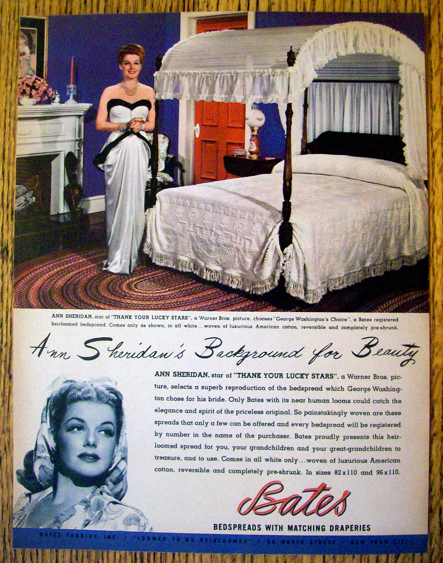 1944 Bates Bedspreads with Ann Sheridan