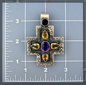 DAN DODSON Sterling Silver Amethyst Citrine Cross Penda